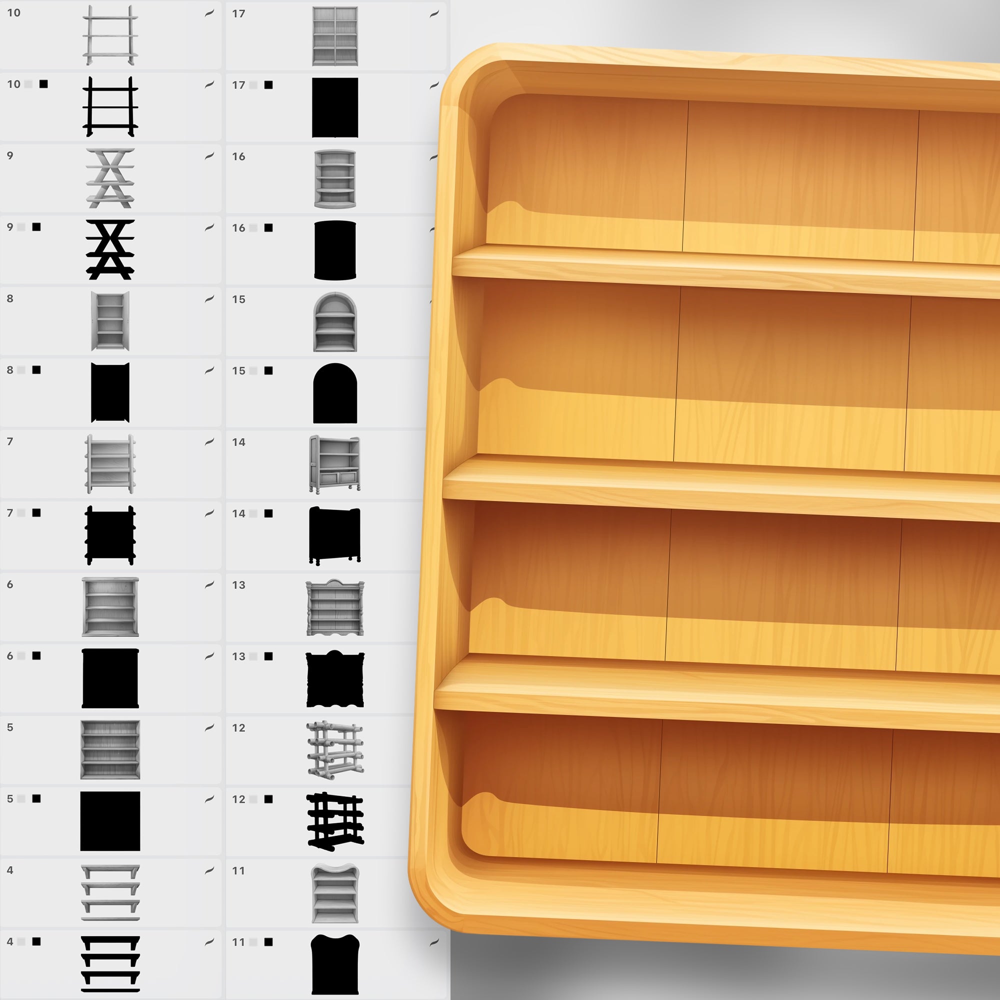 110 Procreate 2D Bookshelves Stamp Brushes