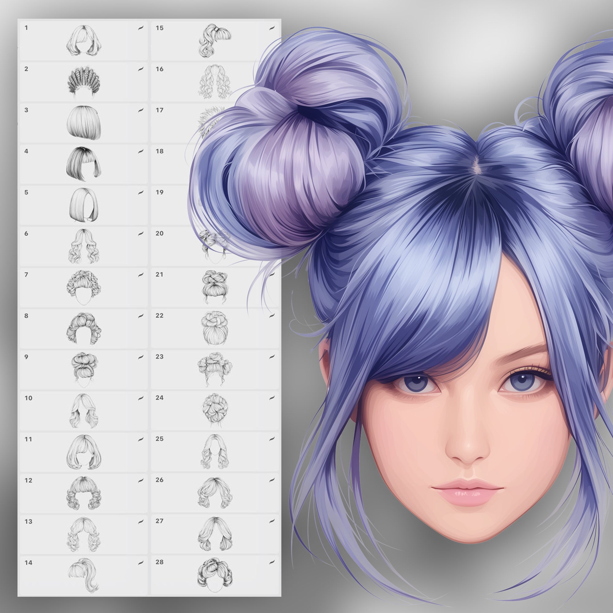 150 Procreate Female Hairstyles Stamps Brushes