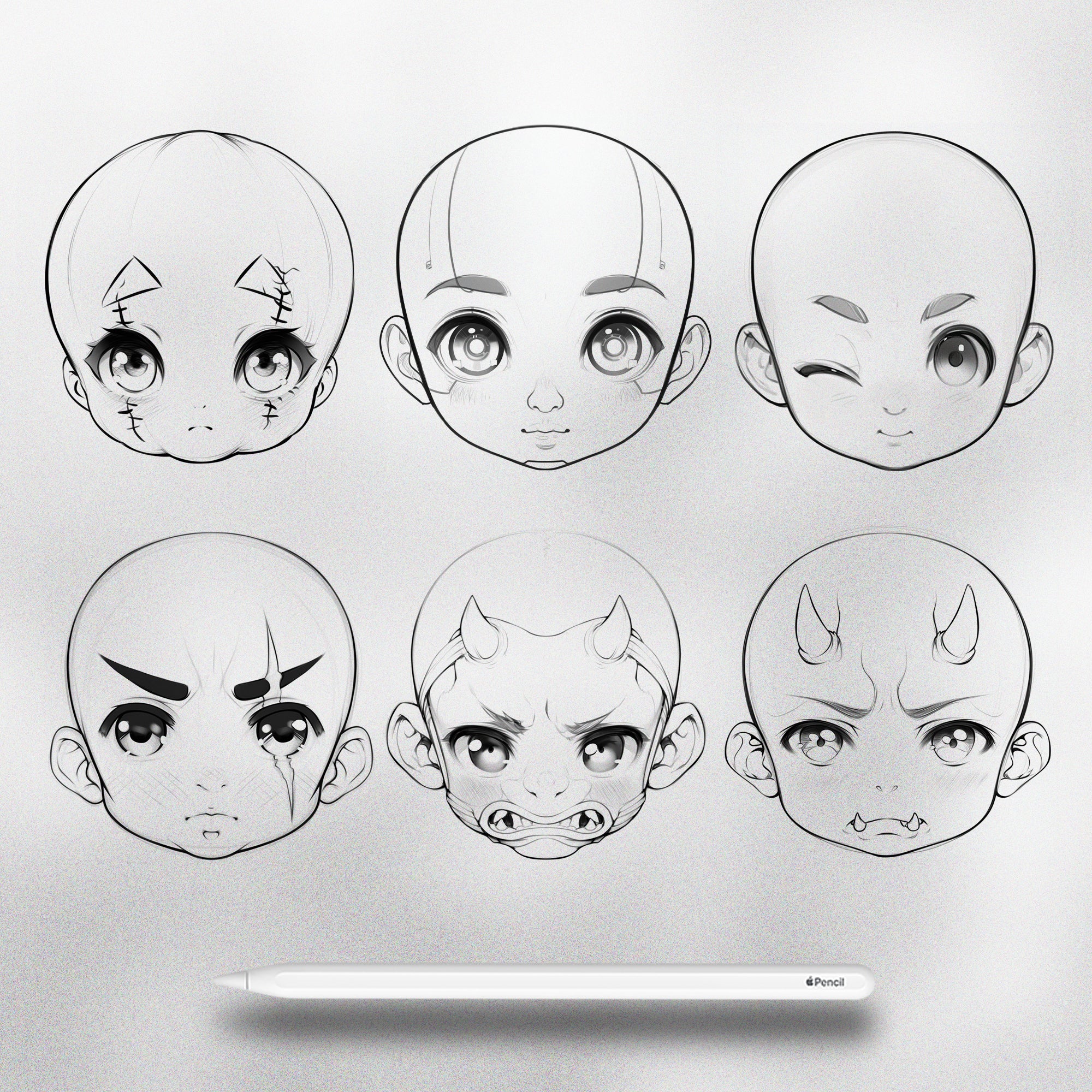 100 Procreate Chibi Boys Head Stamps