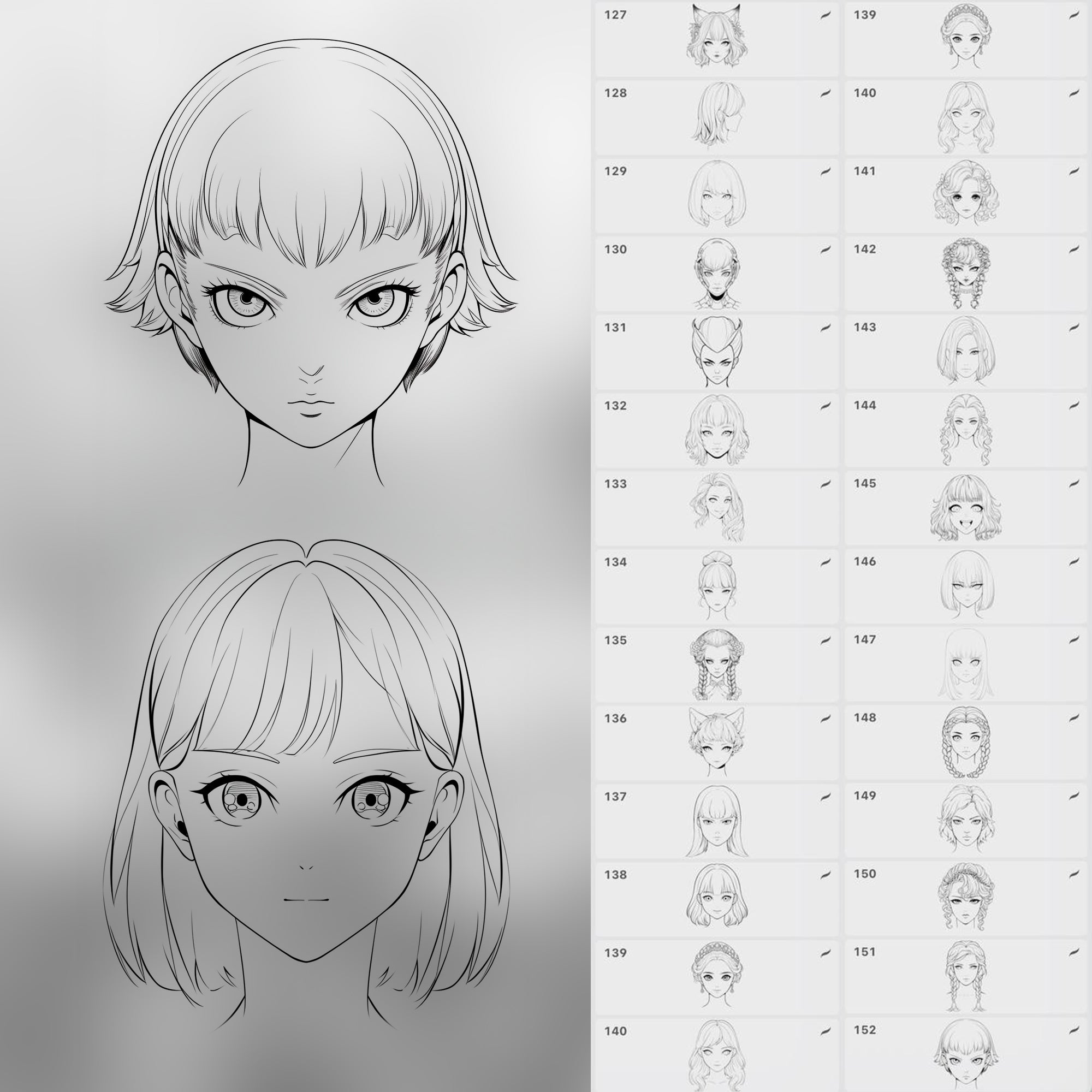 150 Procreate Anime Female Head Stamps Brushes