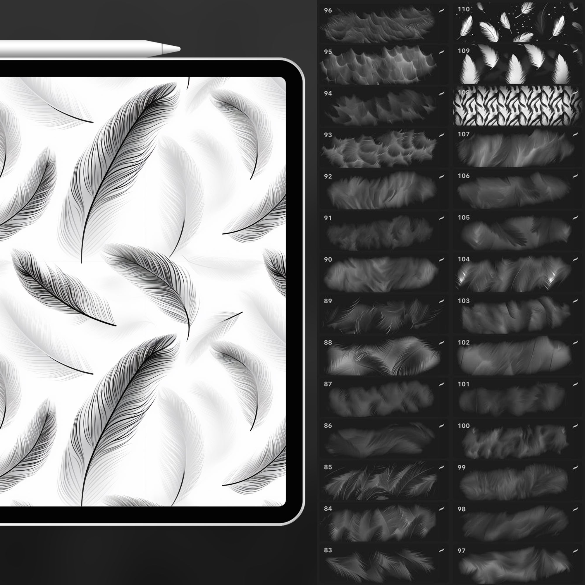 100 Procreate Feather Texture Brushes