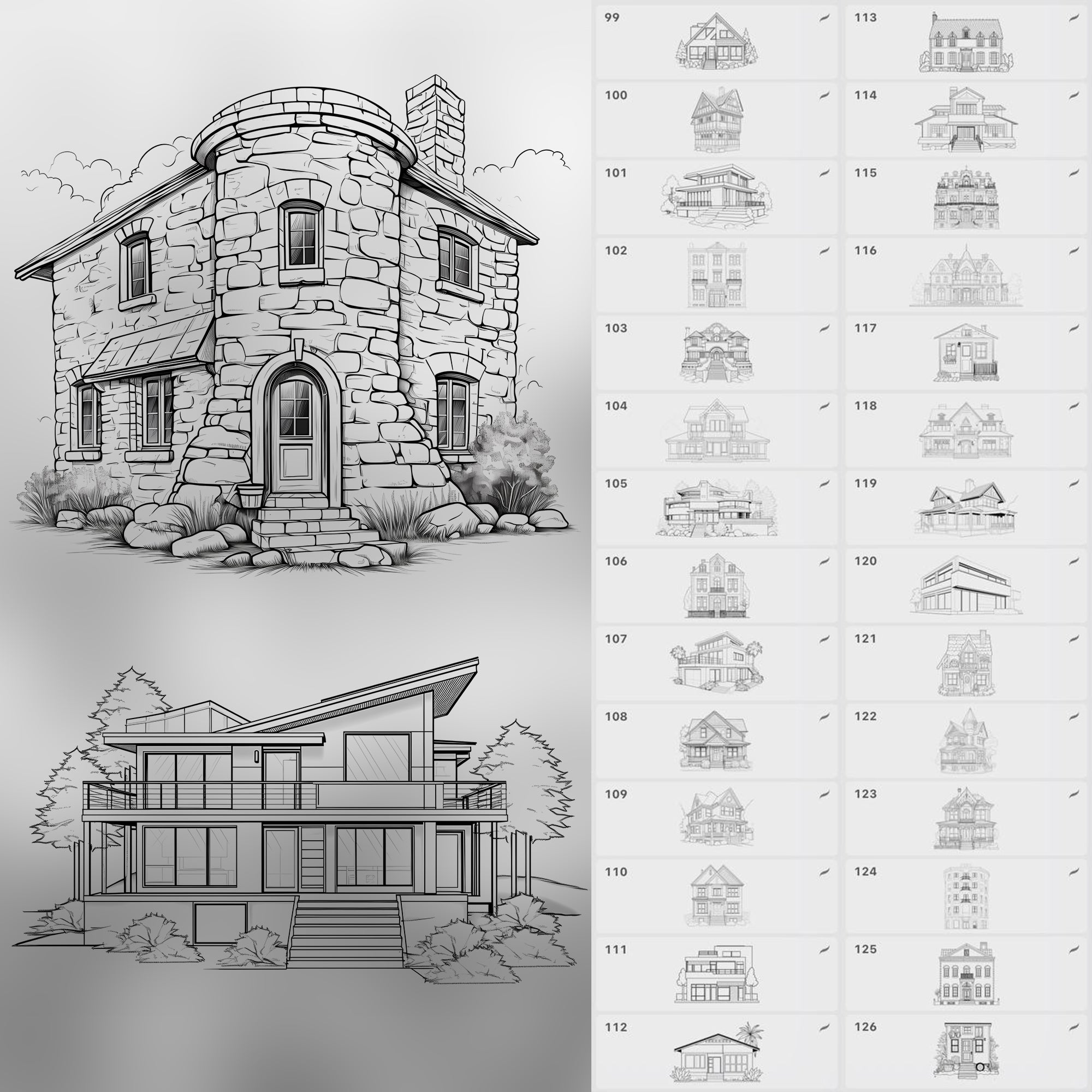 120 Procreate Houses Stamp Brushes