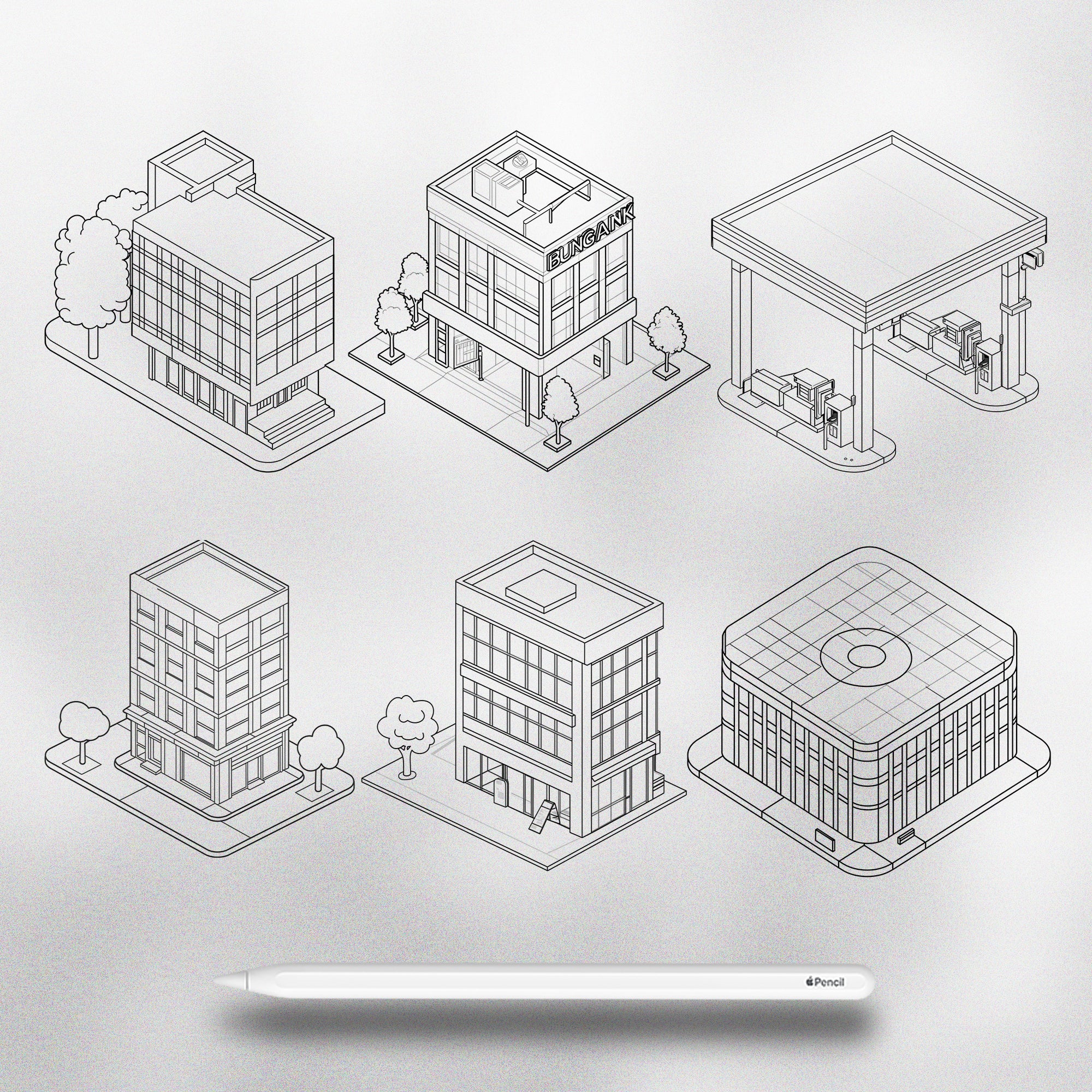 110 Procreate Isometric Buildings Stamps
