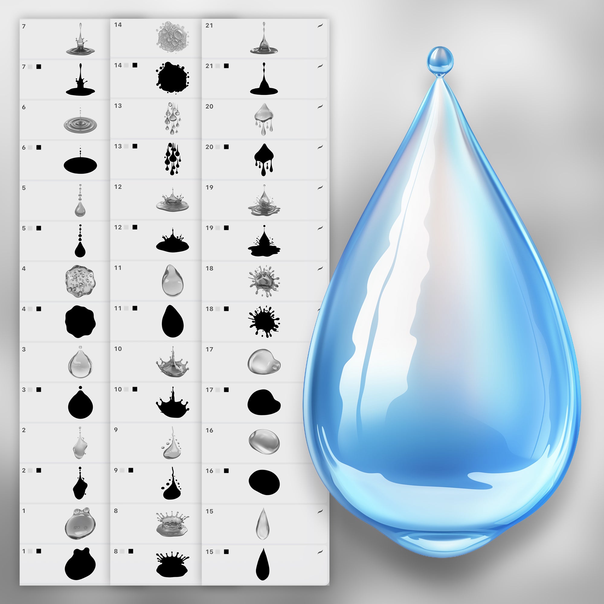 100 Procreate 2D Water Drops Stamps Brushes