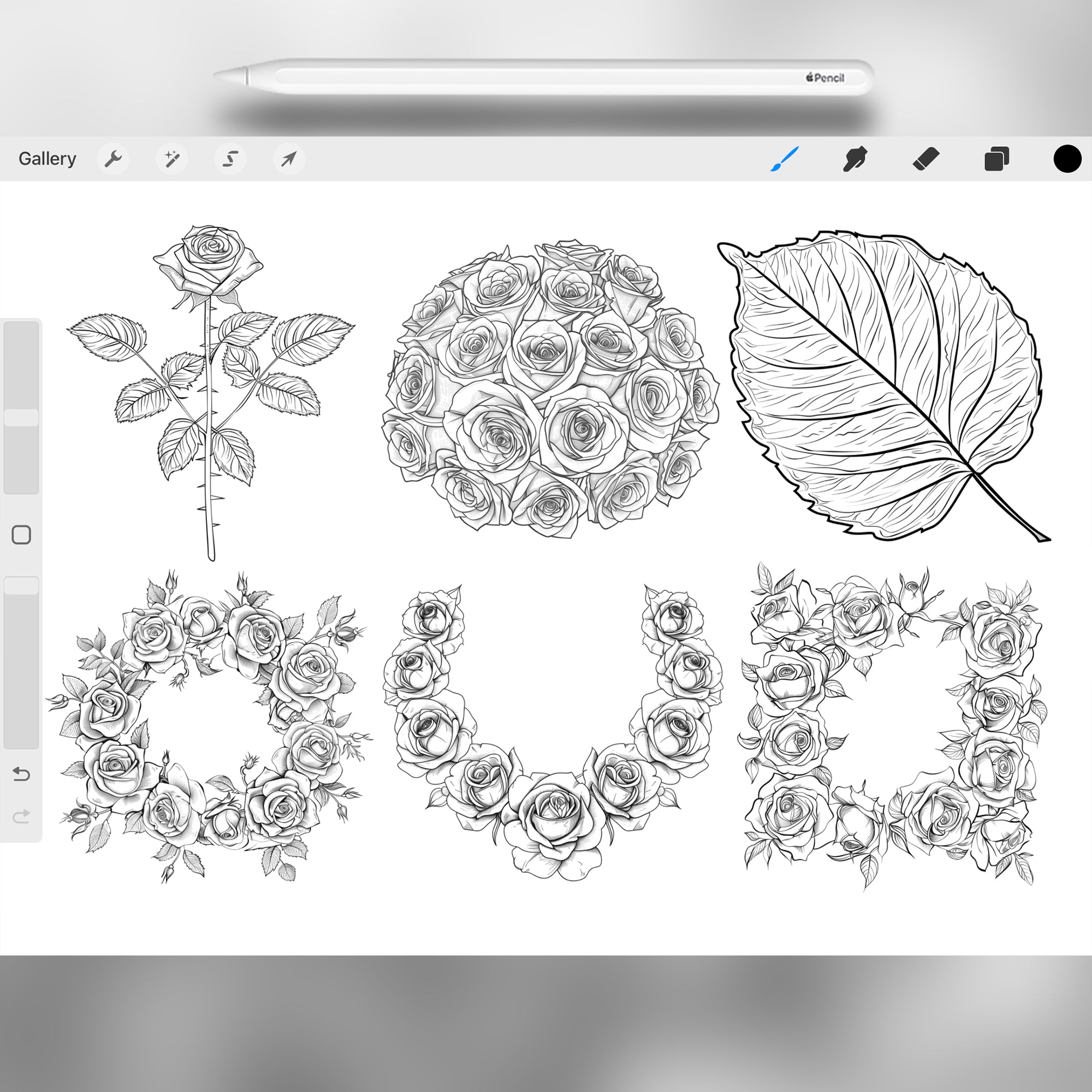 100 Procreate Roses Stamp Brushes