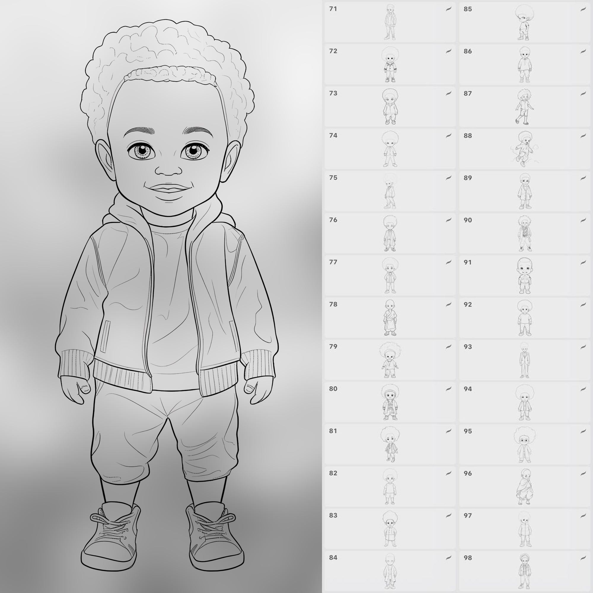 100 Procreate Little Afro Boys Stamps Brushes
