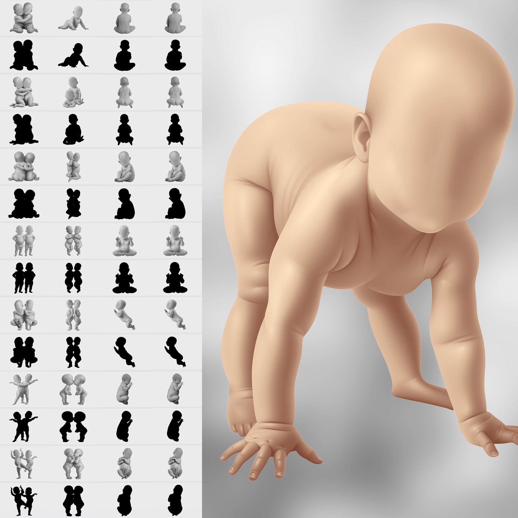 100 Procreate 2D Baby Poses Stamp Brushes