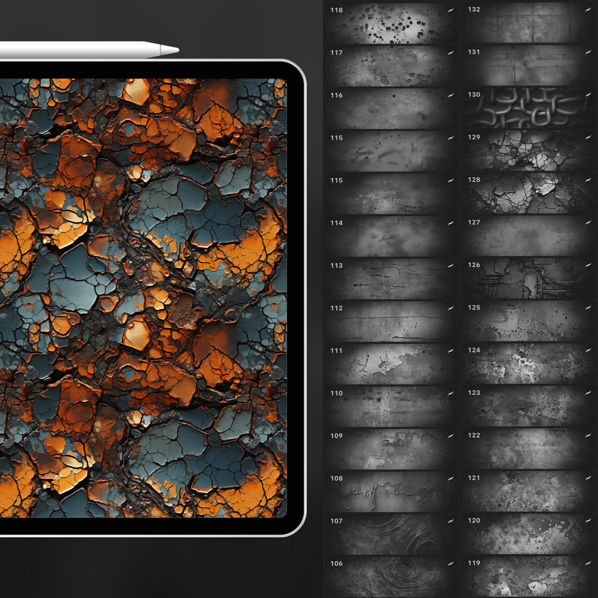 130 Procreate Rust Texture Brushes