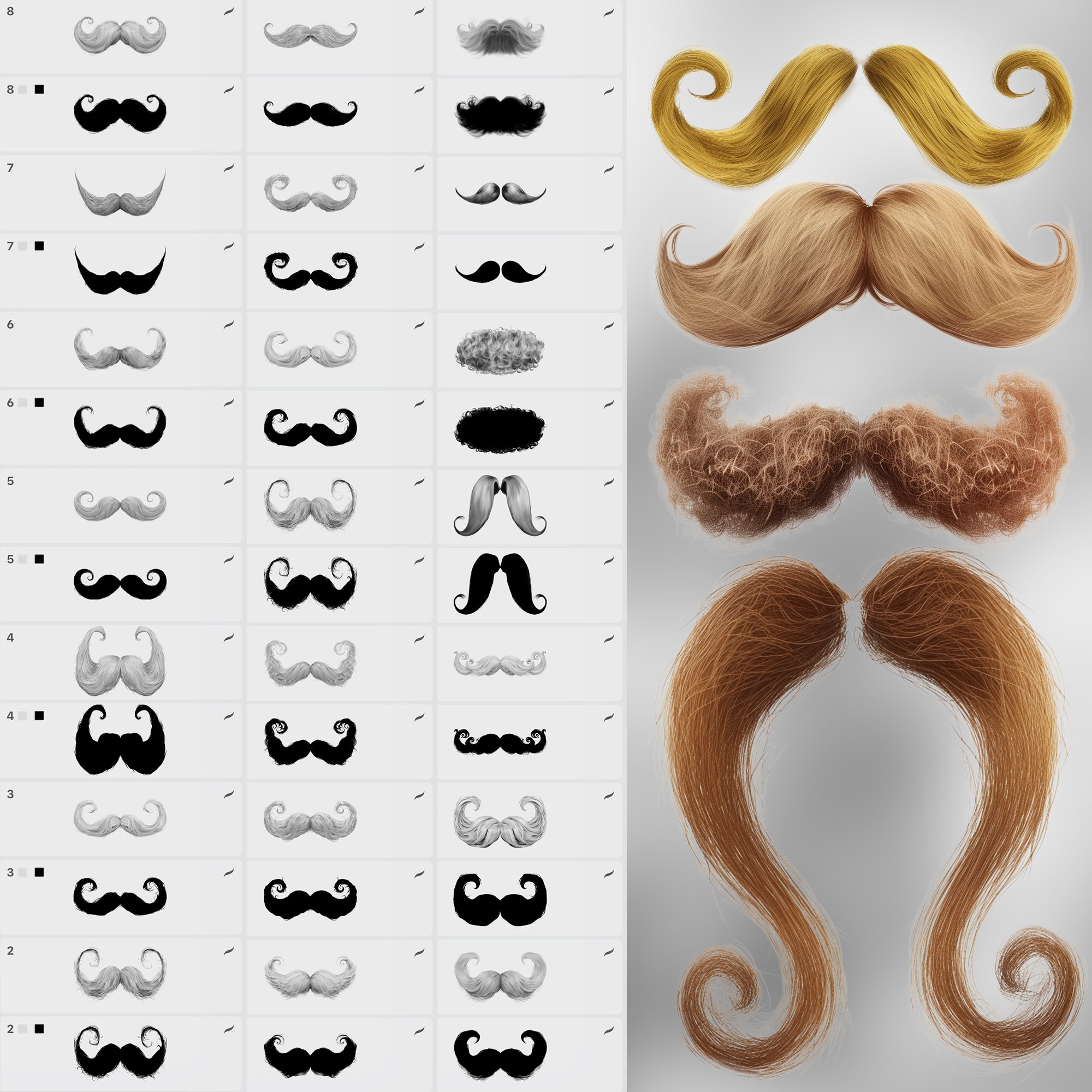 100 Procreate 2D Mustache Stamp Brushes