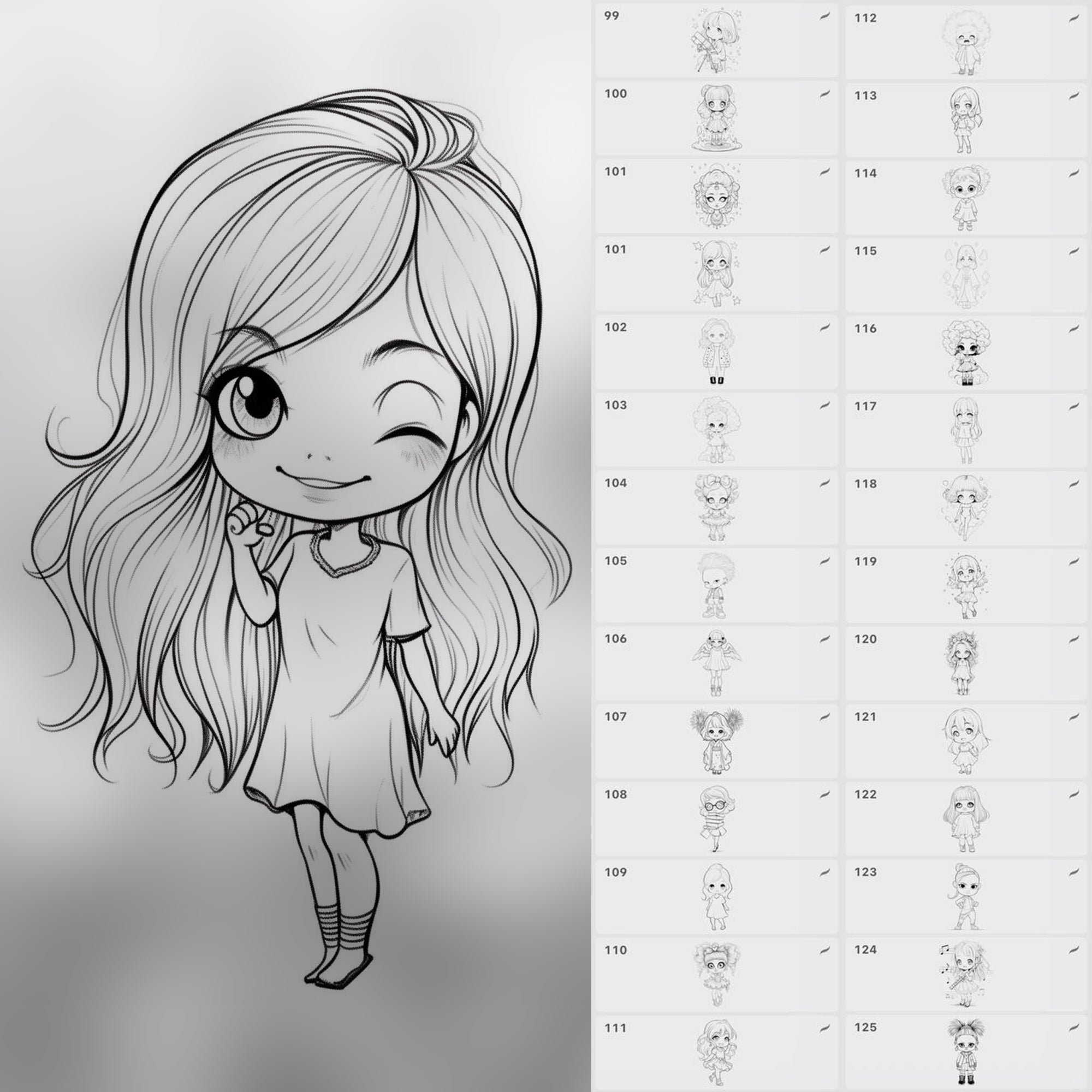 120 Procreate Cute Chibi Girls Stamp Brushes
