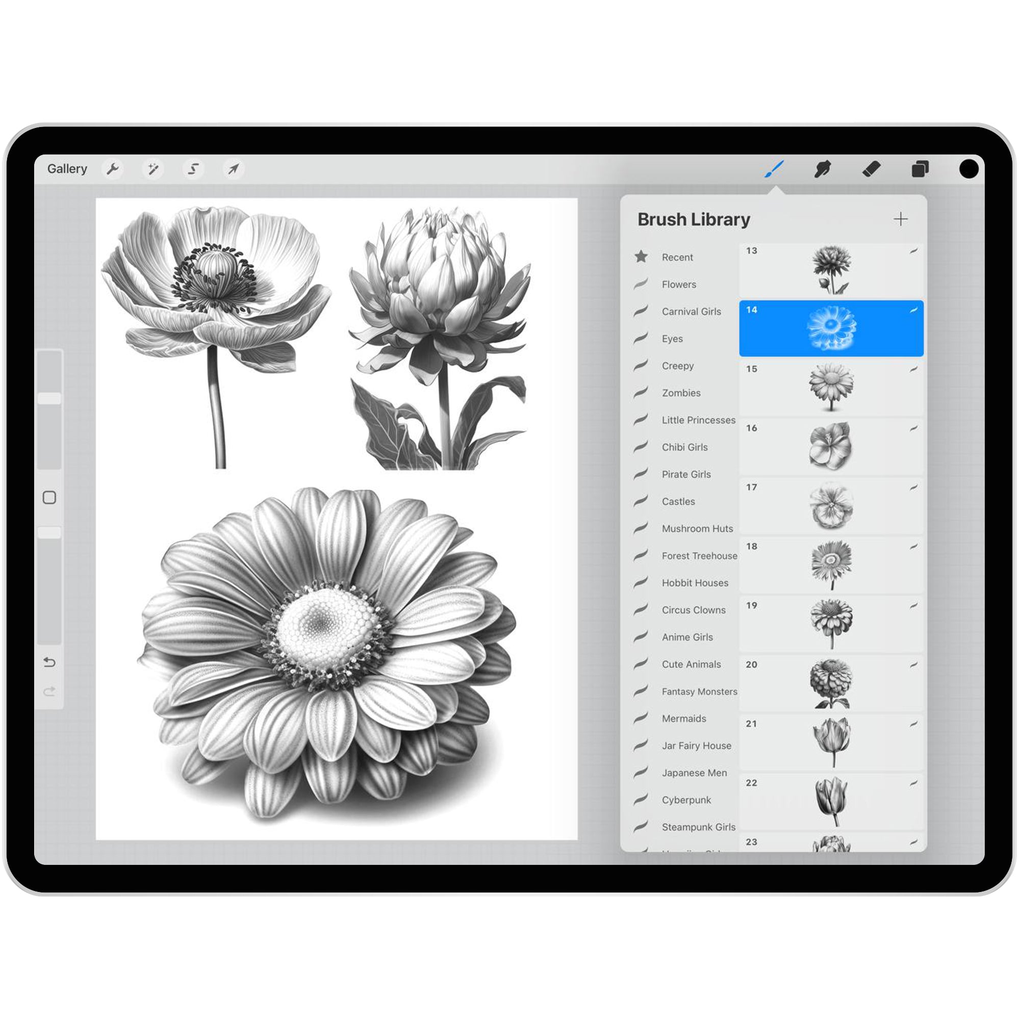 50 Flowers Procreate Brushes