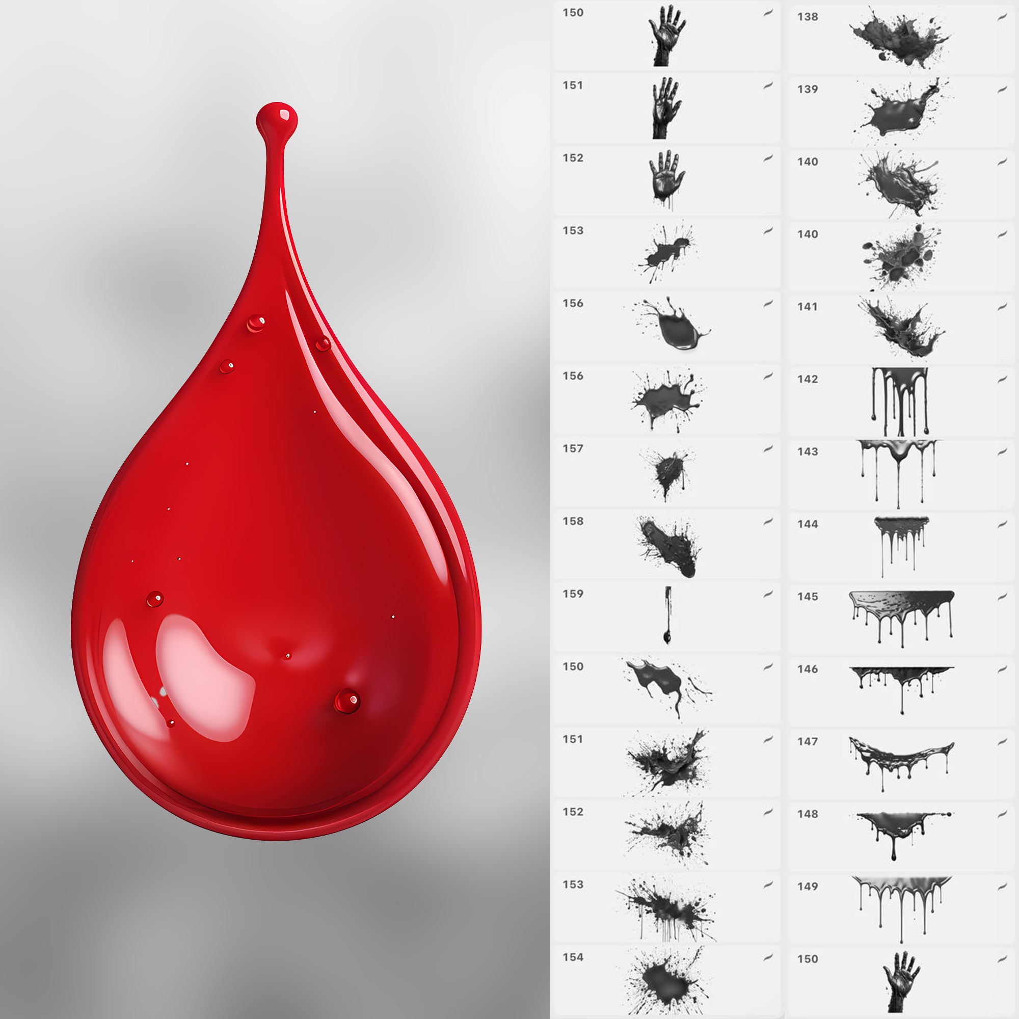 150 Procreate Glossy Blood Splatter Stamp Brushes