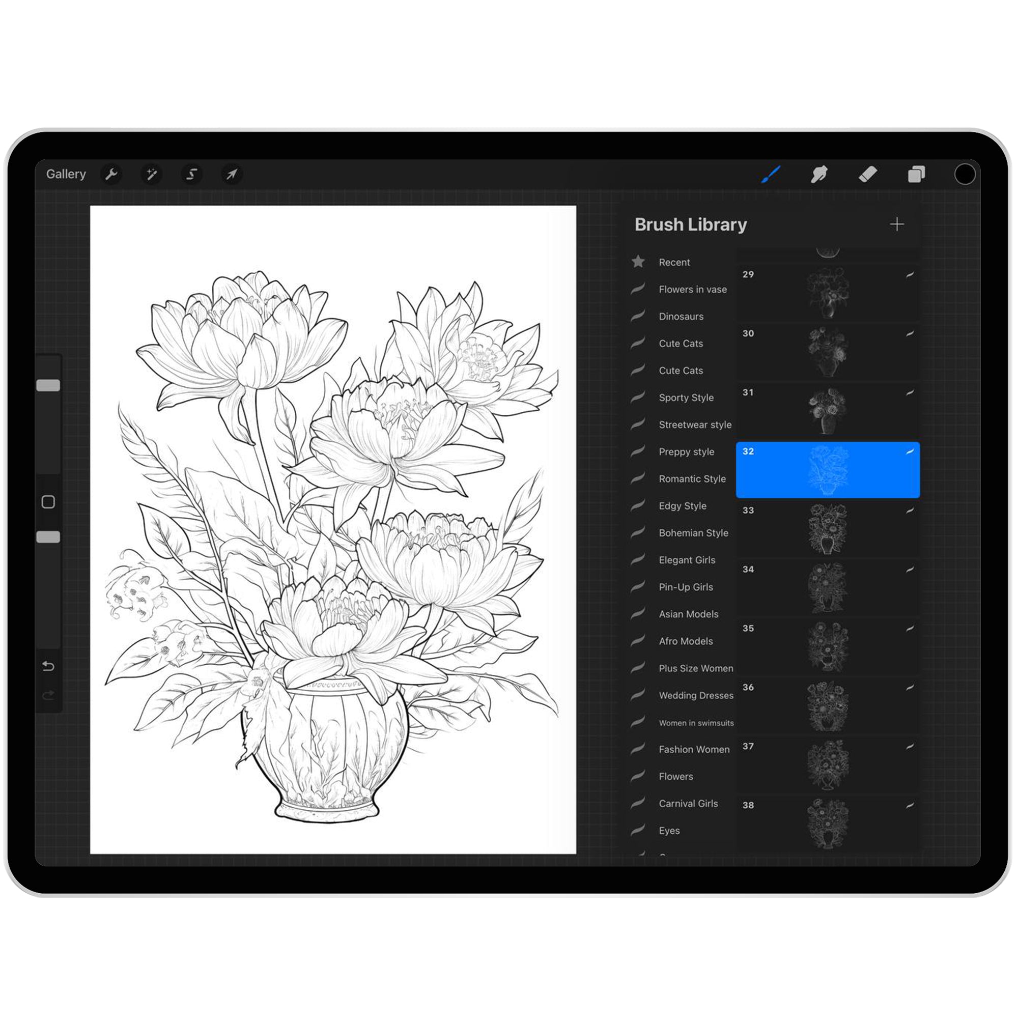 39 Flowers in vase Stamp Brushes for Procreate and Photoshop