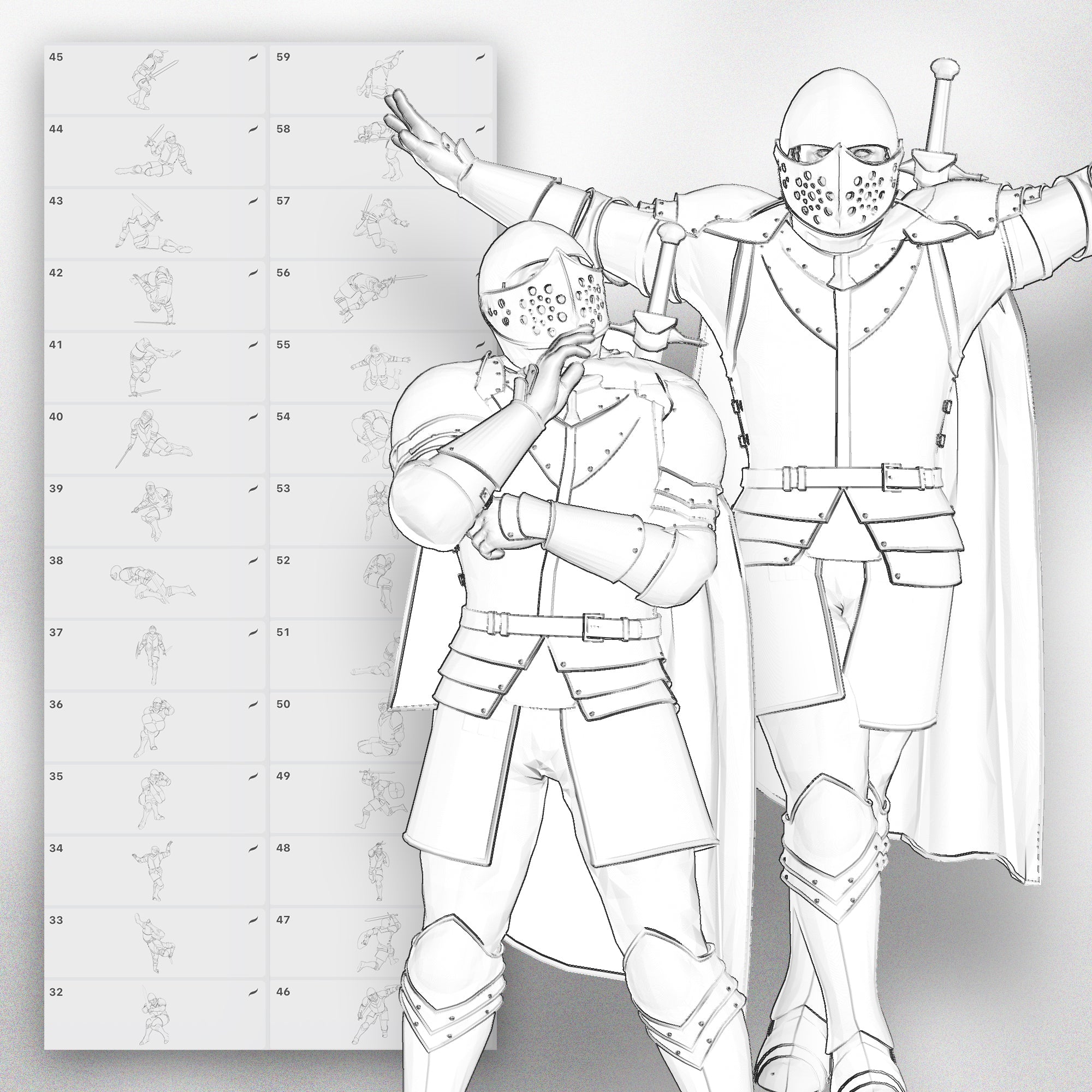 110 Procreate Knight Poses Stamps Brushes