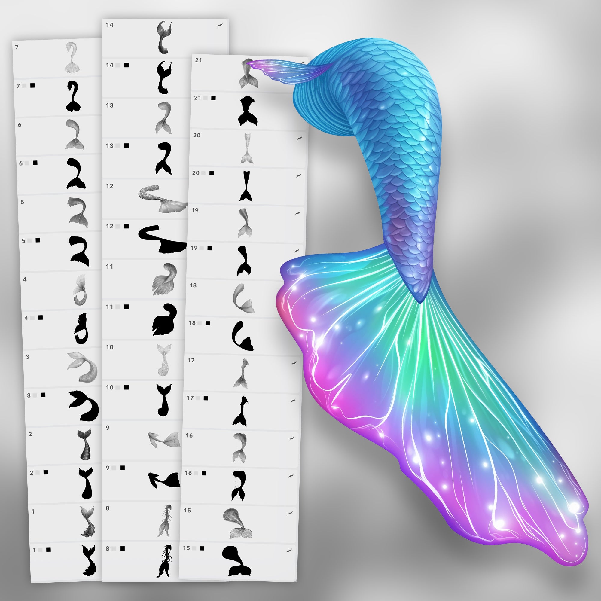 120 Procreate 2D Mermaid Tails Stamp Brushes