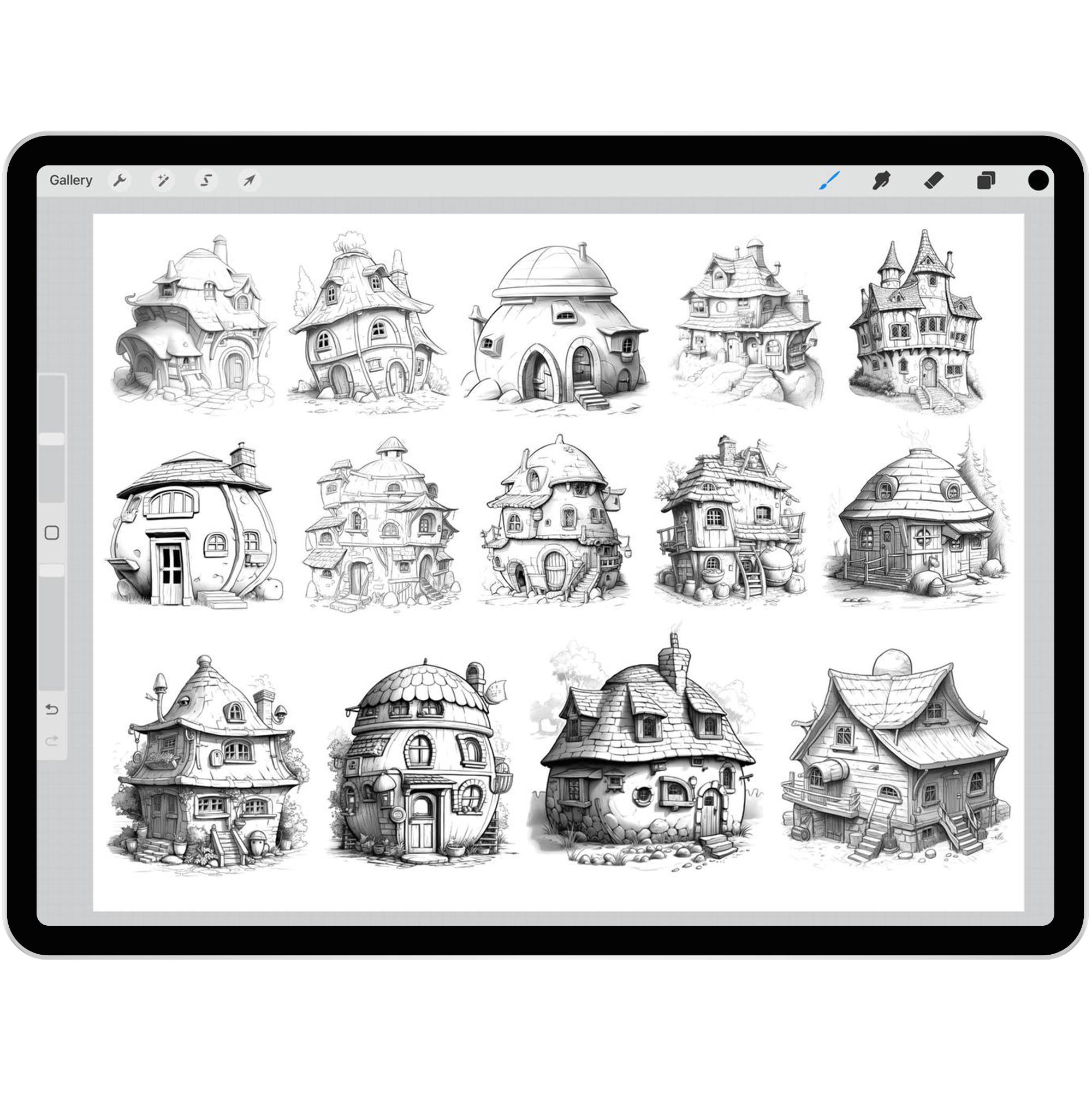 55 Hobbit Houses Brushes for Procreate and Photoshop