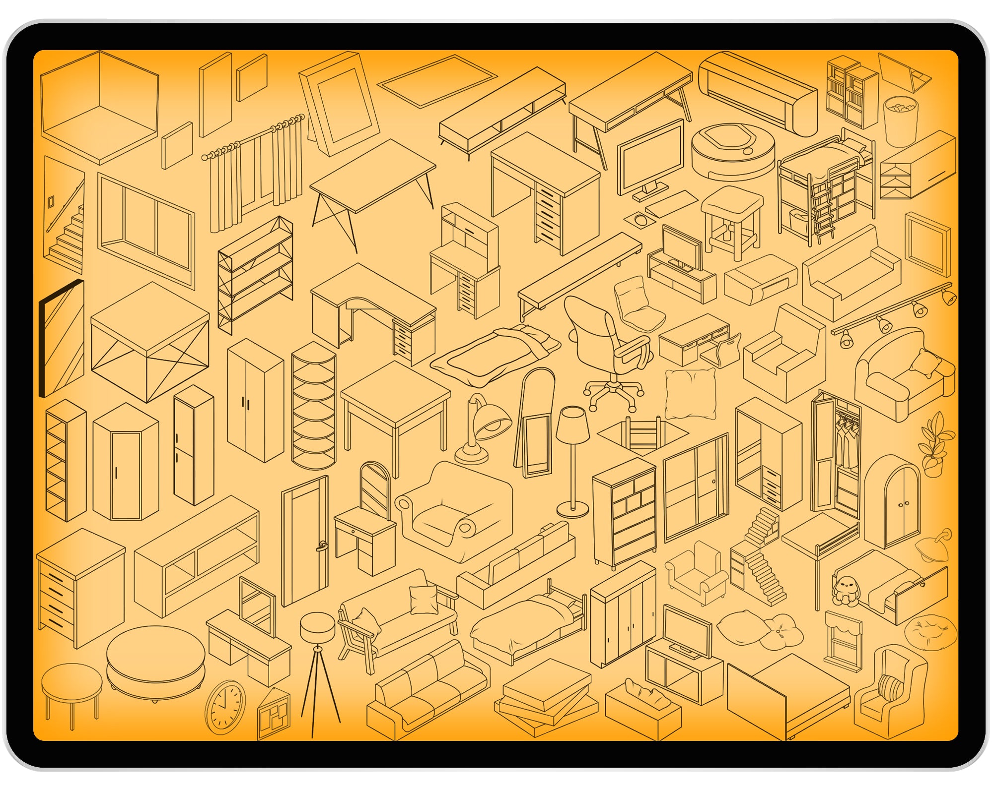 100 Isometric Room Brush for Procreate