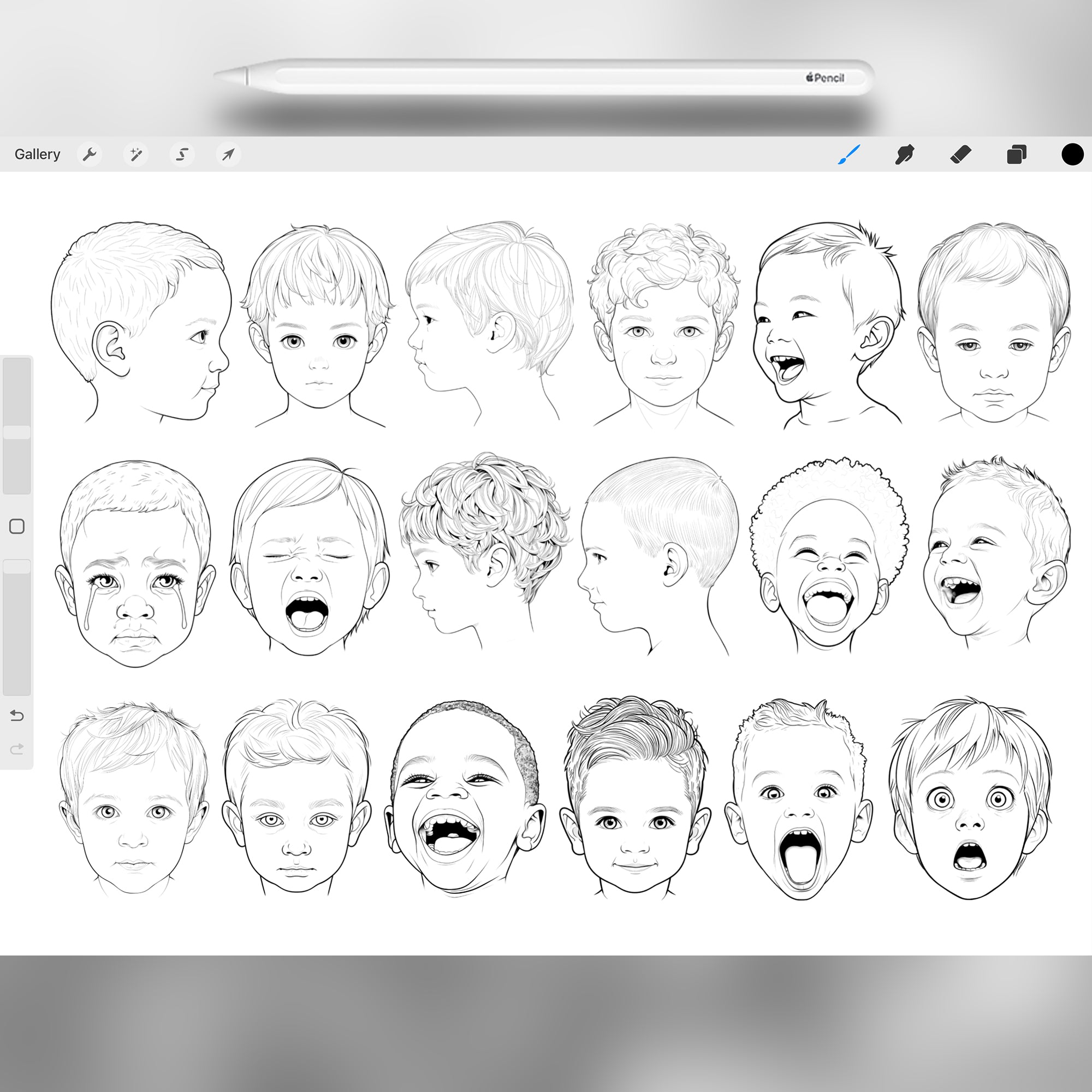 160 Procreate Young Child Boy Head Stamp Brushes (Aged 4-6) Brushes