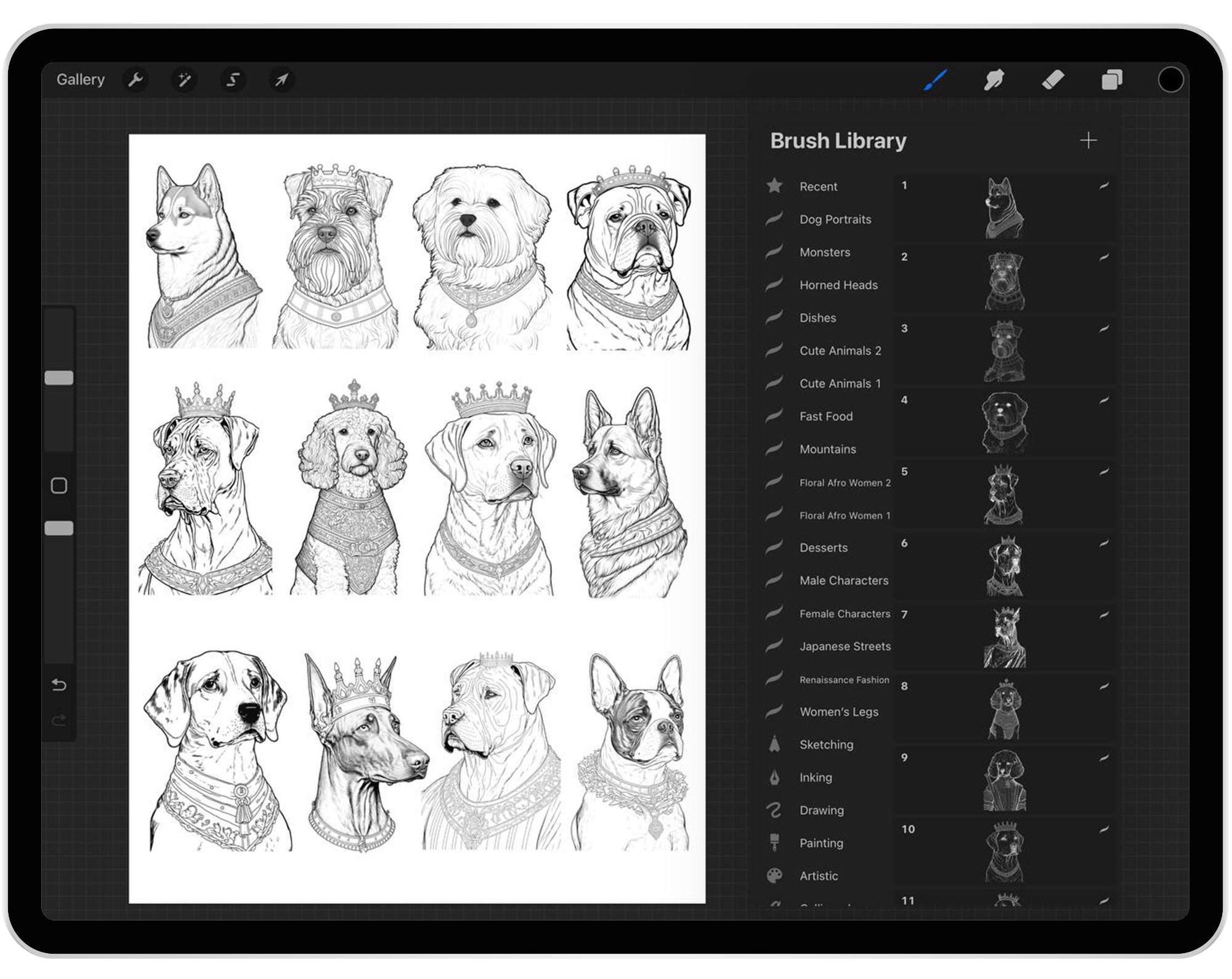 60 Procreate Dog Renaissance Portraits Stamp Brushes