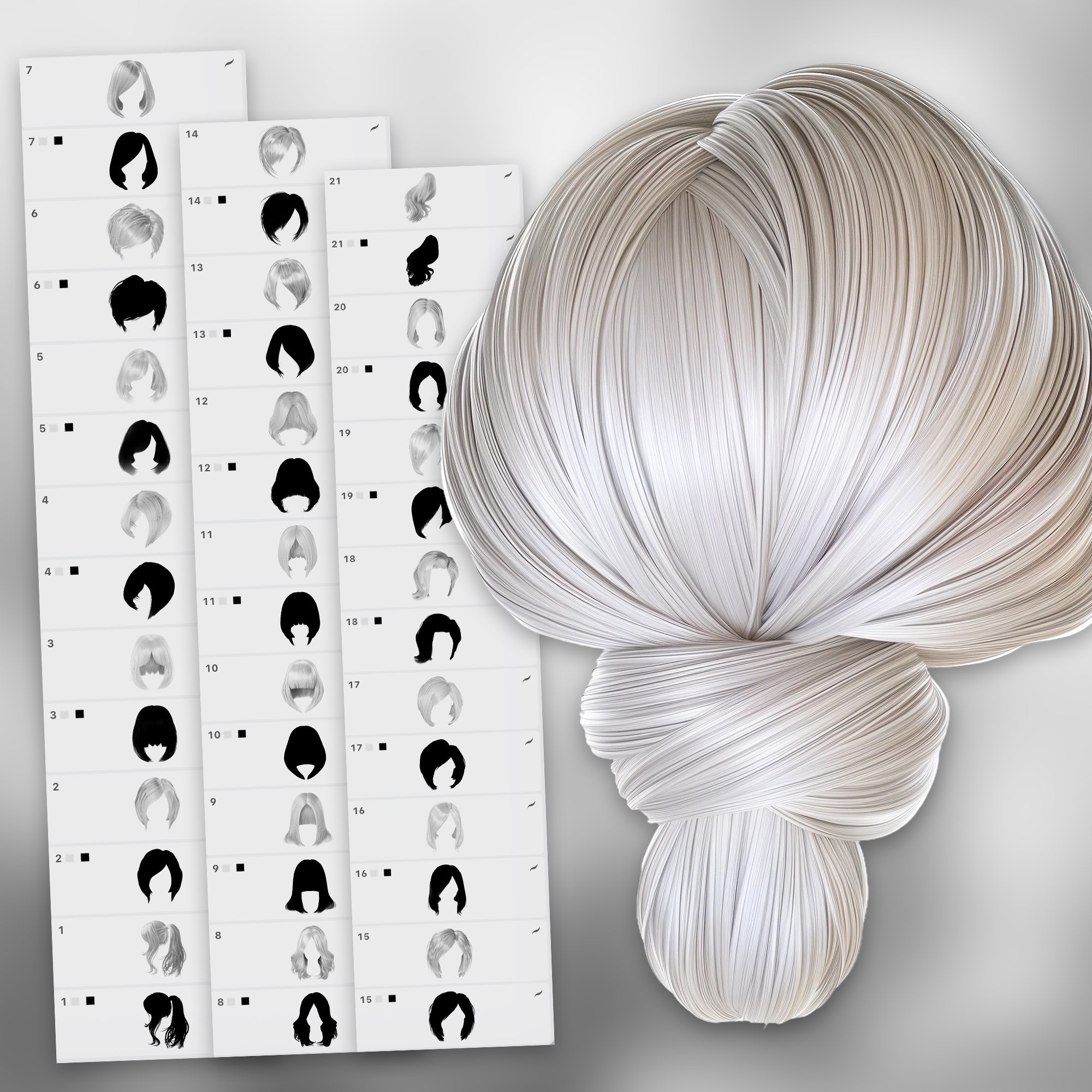 100 Procreate 2D Female Hairstyle Stamps Brushes