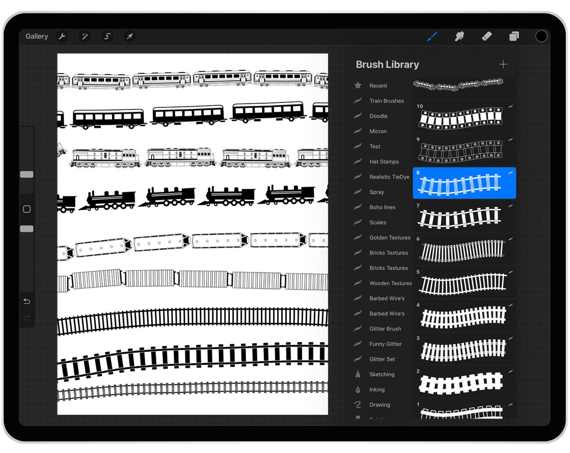 26 Procreate Train Track Brushes