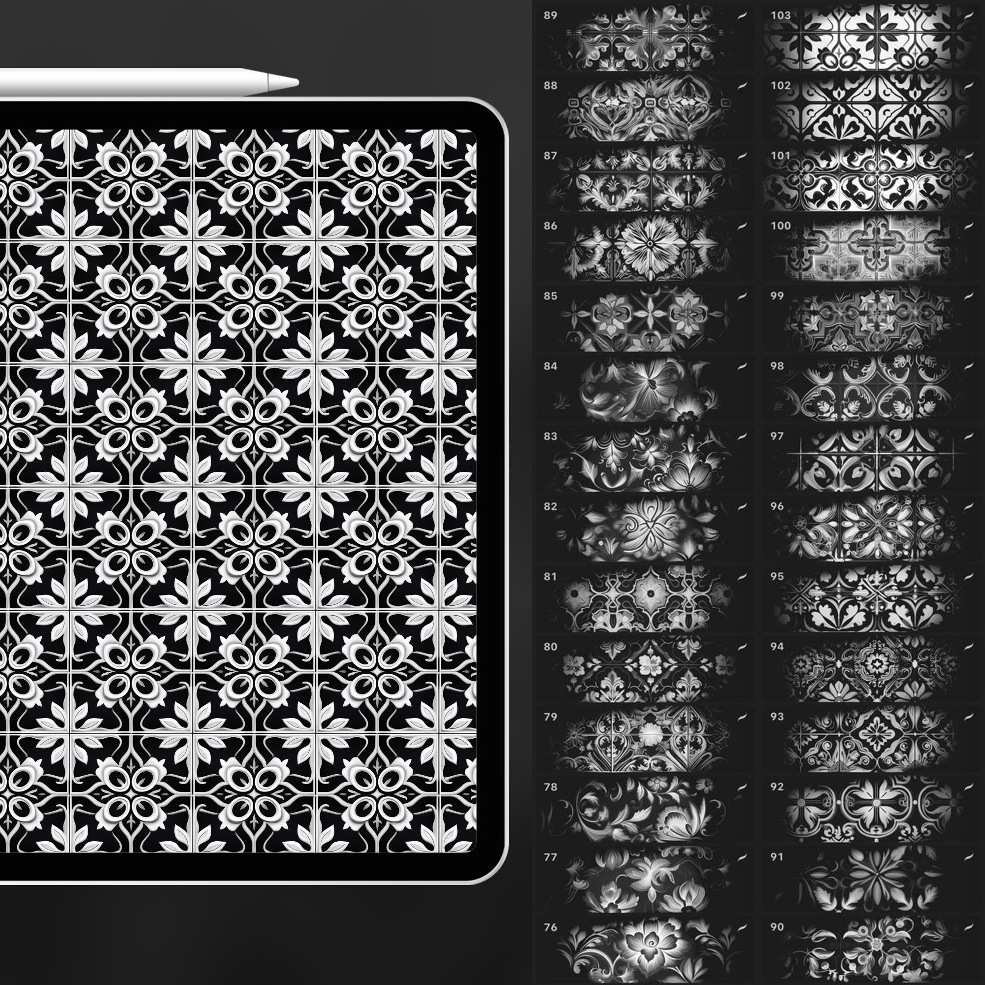 100 Procreate Portuguese Tile Pattern Brushes