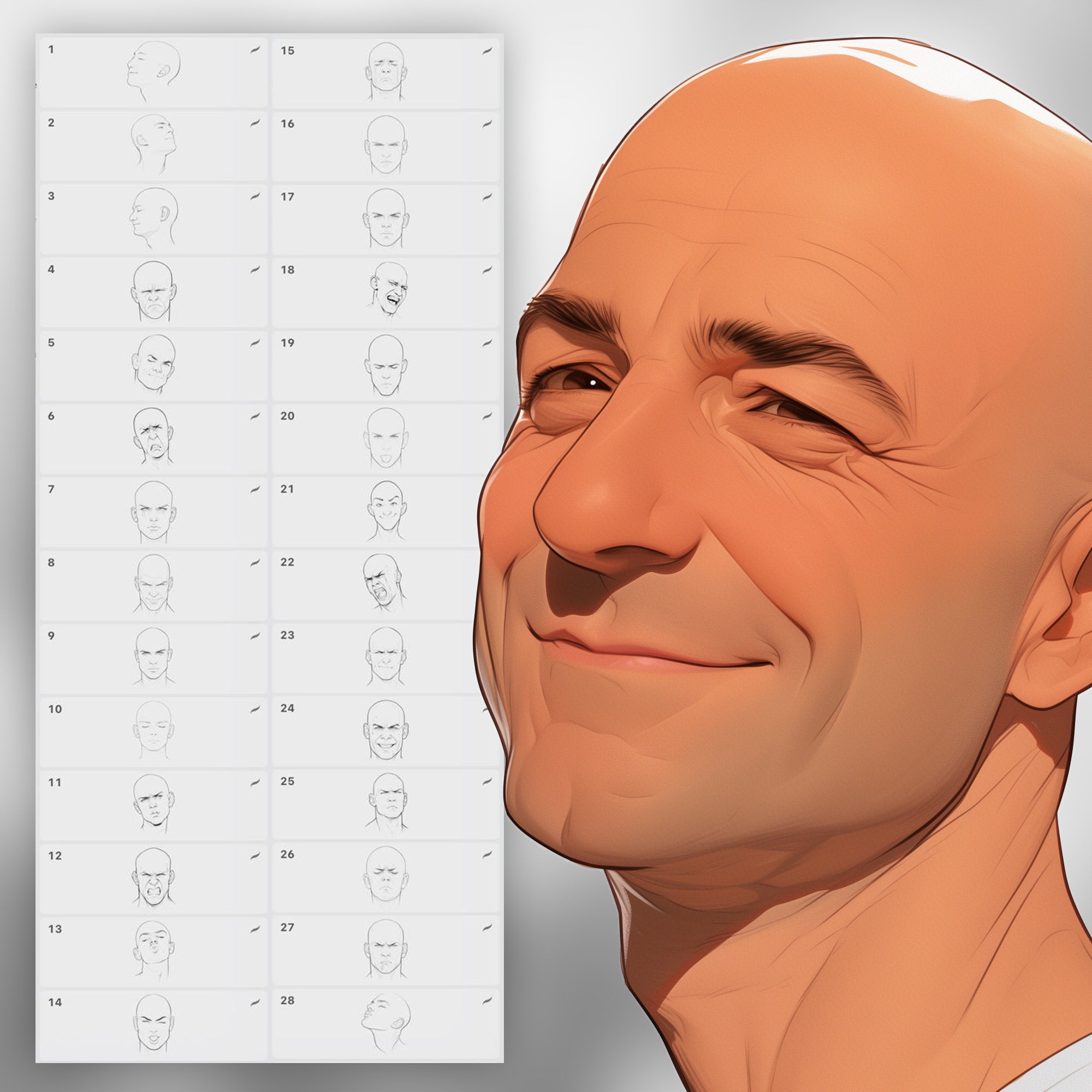 110 Procreate Men's Heads Base Stamps Brushes