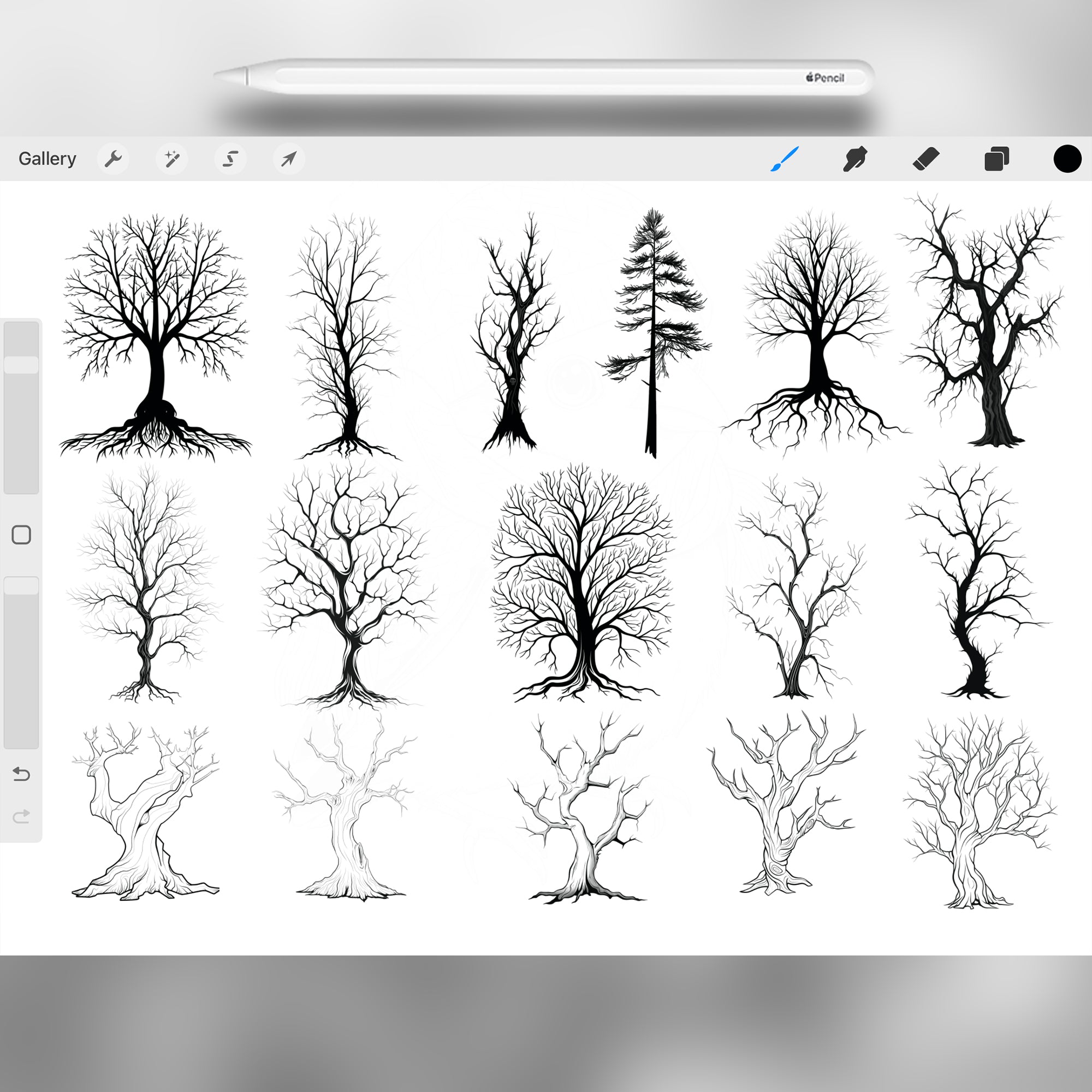 100 Procreate Dead Tree Stamps Brushes