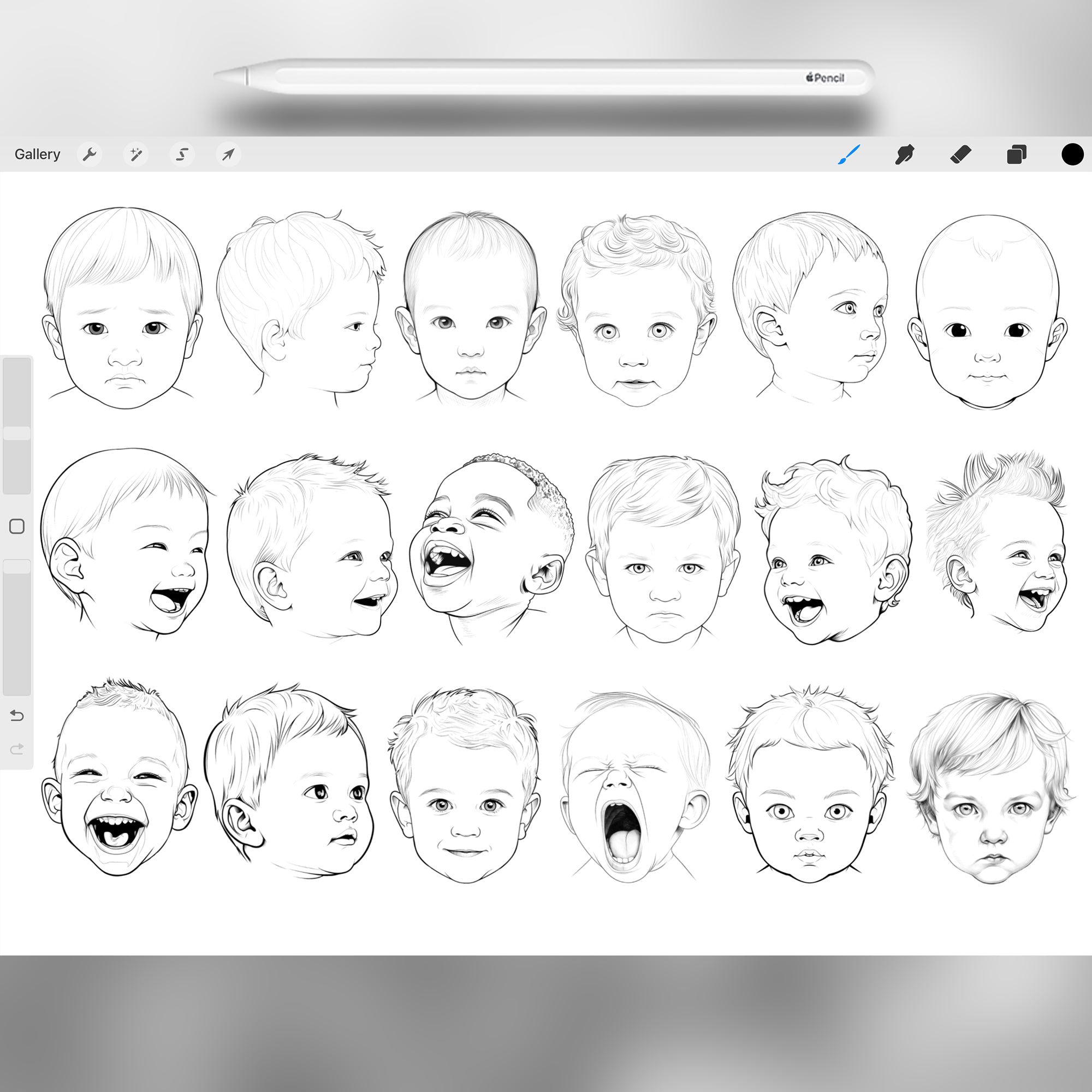 130 Procreate Toddler Boys Head Stamp Brushes (Aged 2-3) Brushes