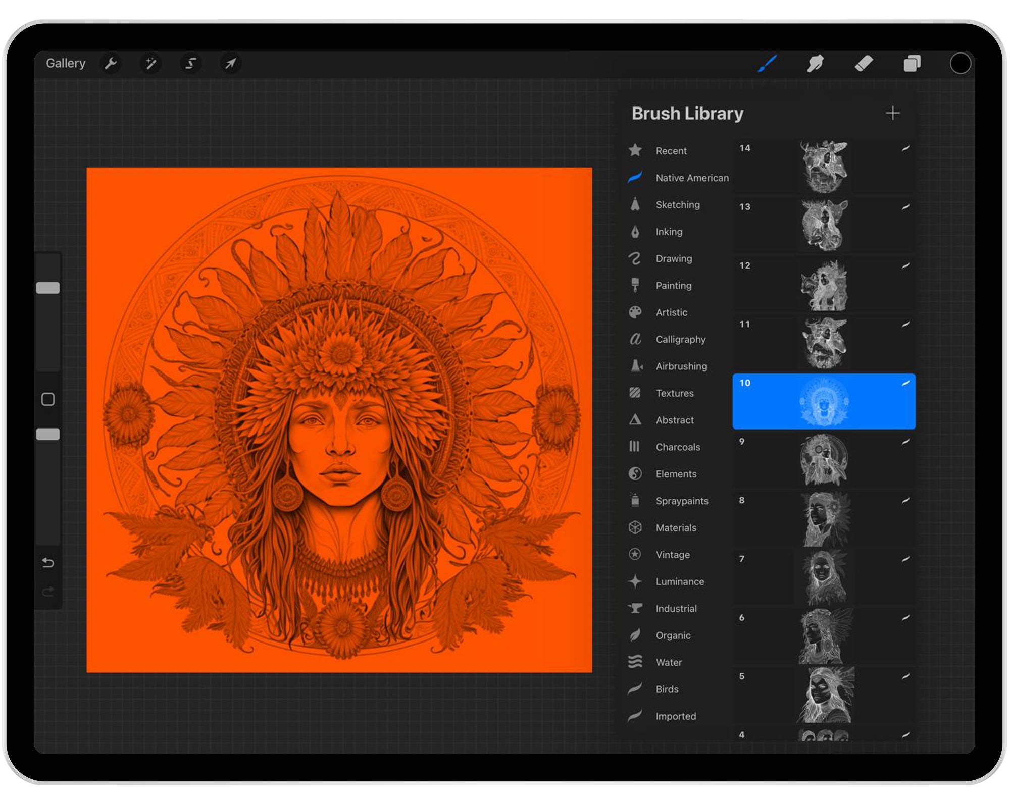 20 Procreate Native Indian American Boho Women with Animals and Flowers Coloring Pages Stamp Brushes