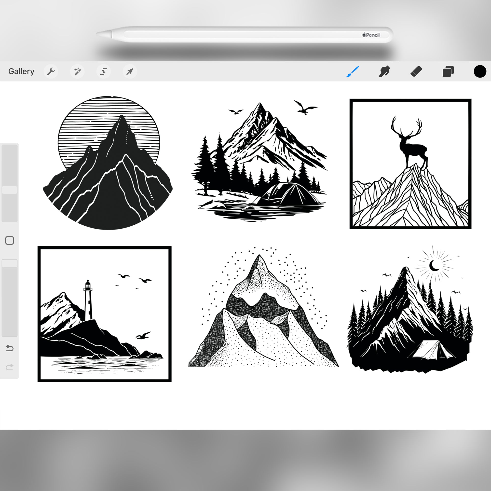 100 Procreate Mountains Logo Stamp Brushes