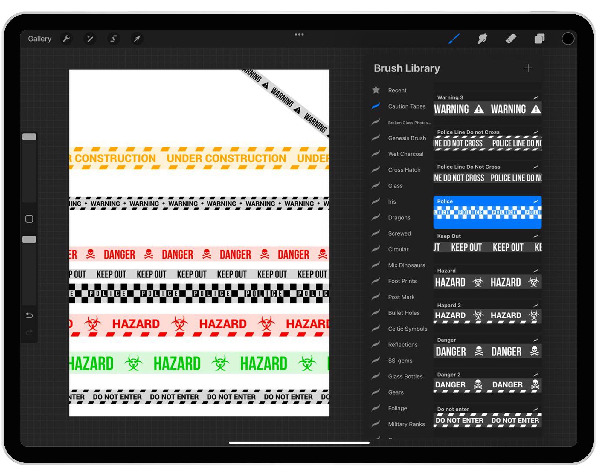 13 Procreate Caution Tapes Stamp Brushes