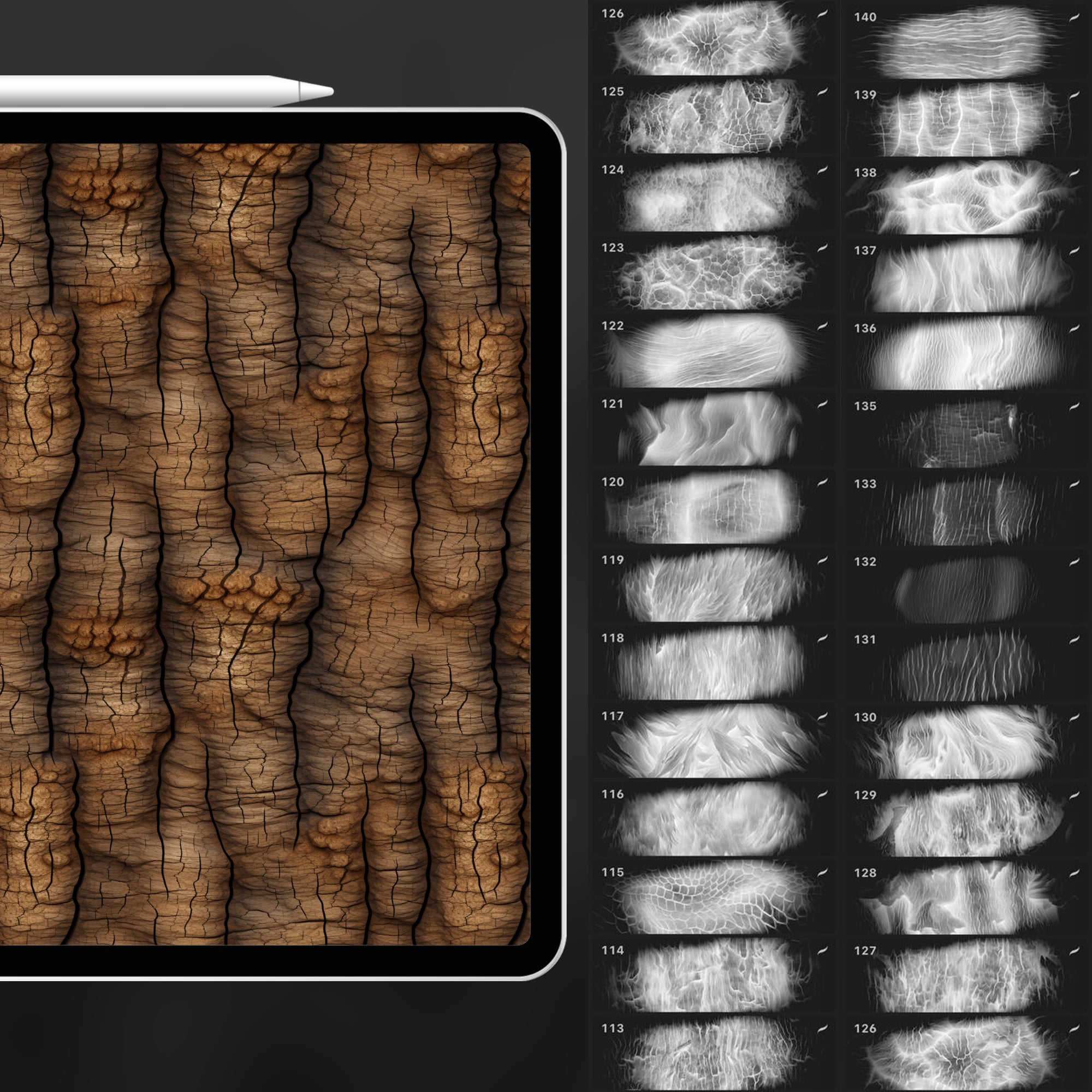 140 Procreate Bark Texture Brushes