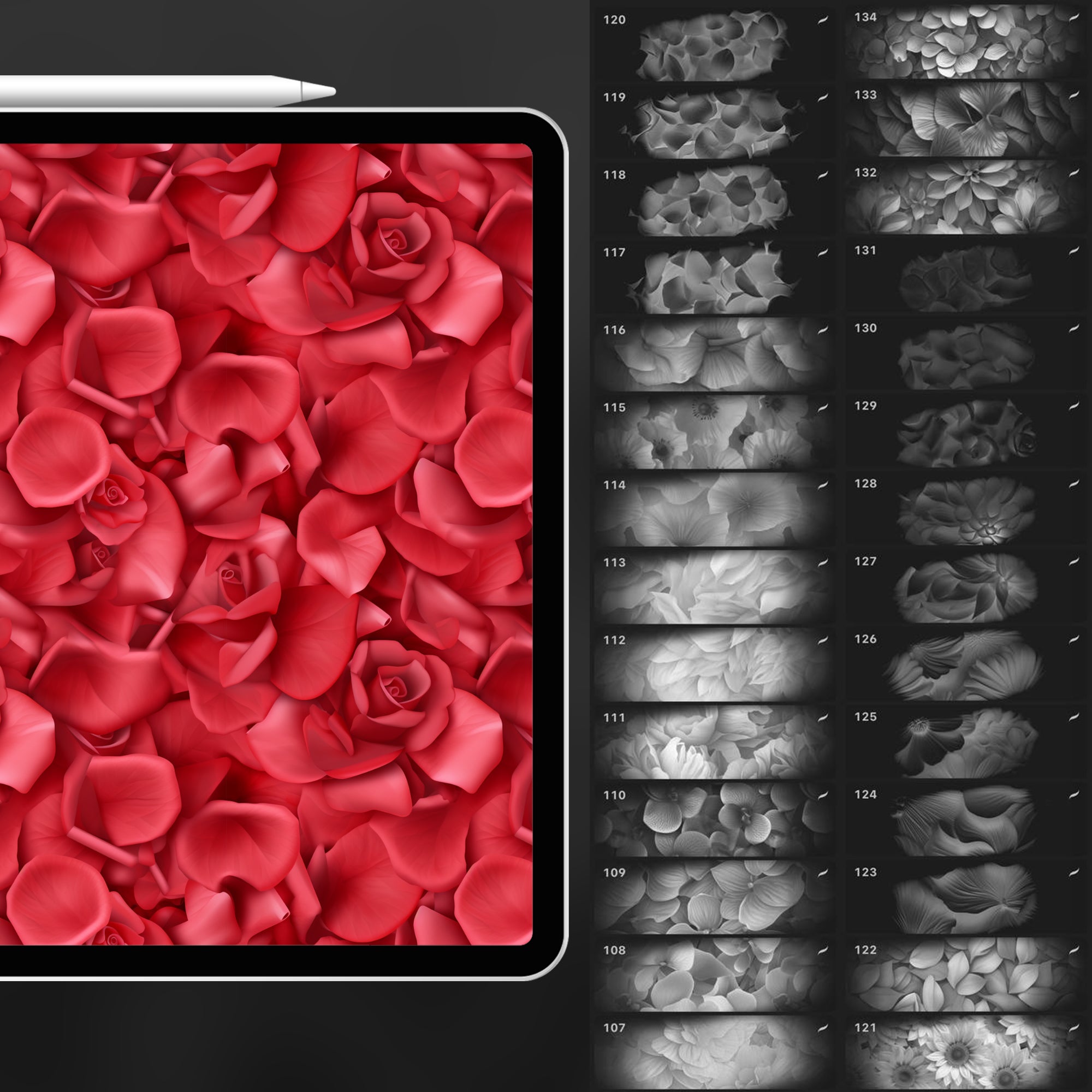 130 Procreate Flower Petal Texture Brushes