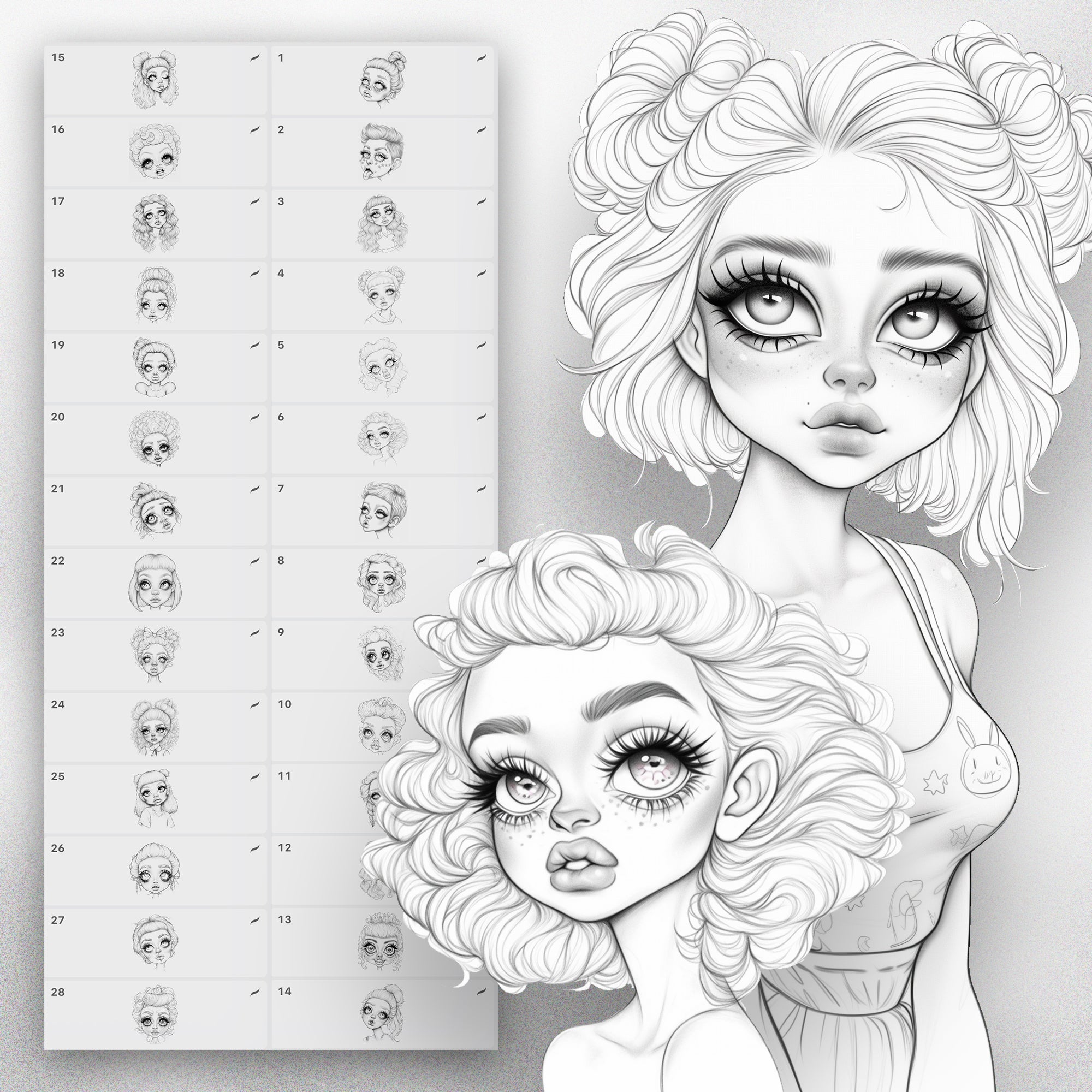 100 Procreate Surreal Girls Heads Stamps Brushes