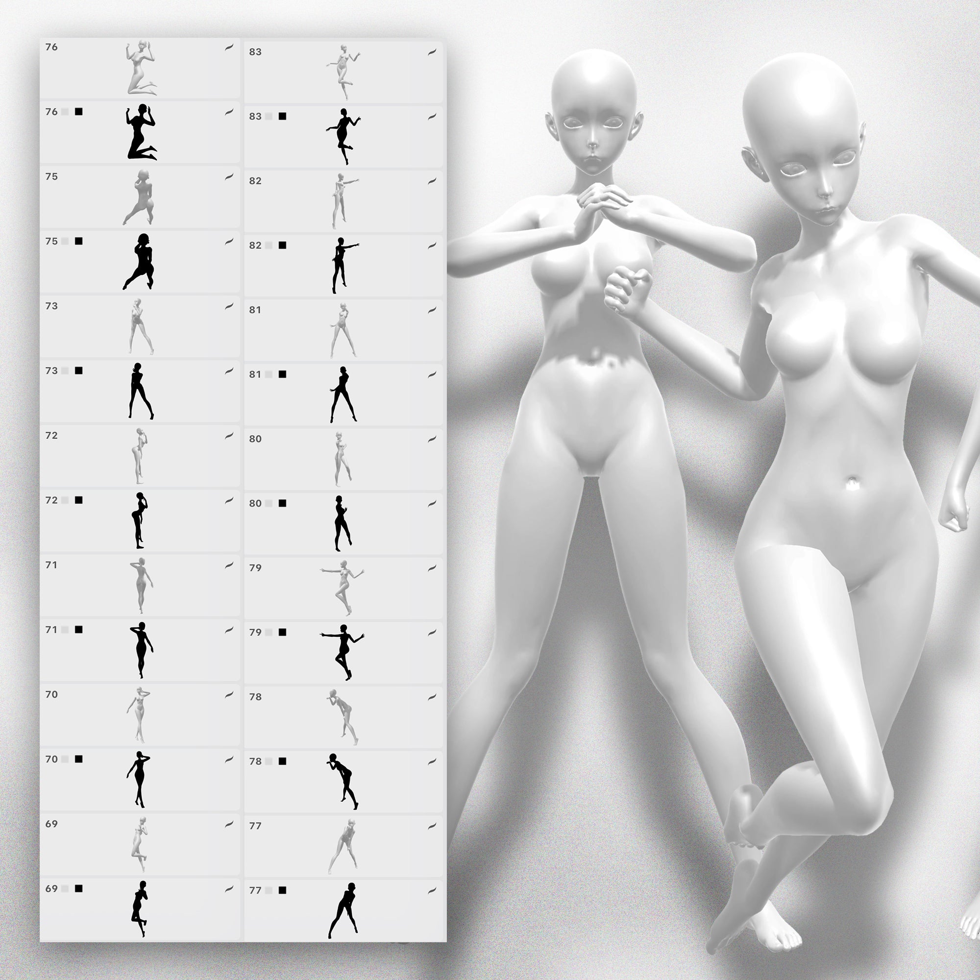 110 Procreate 2D Female Croquis Stamps Part-2