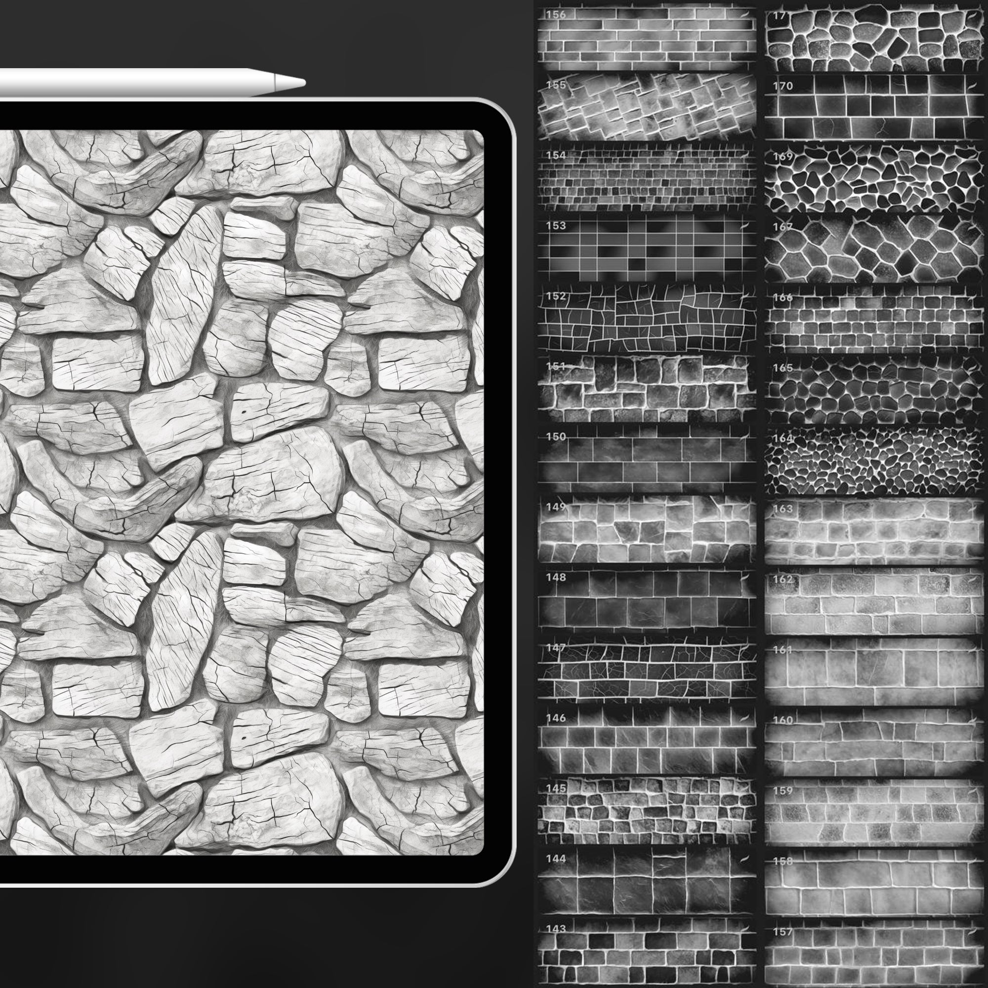 170 Procreate Paving Stone Texture Brushes