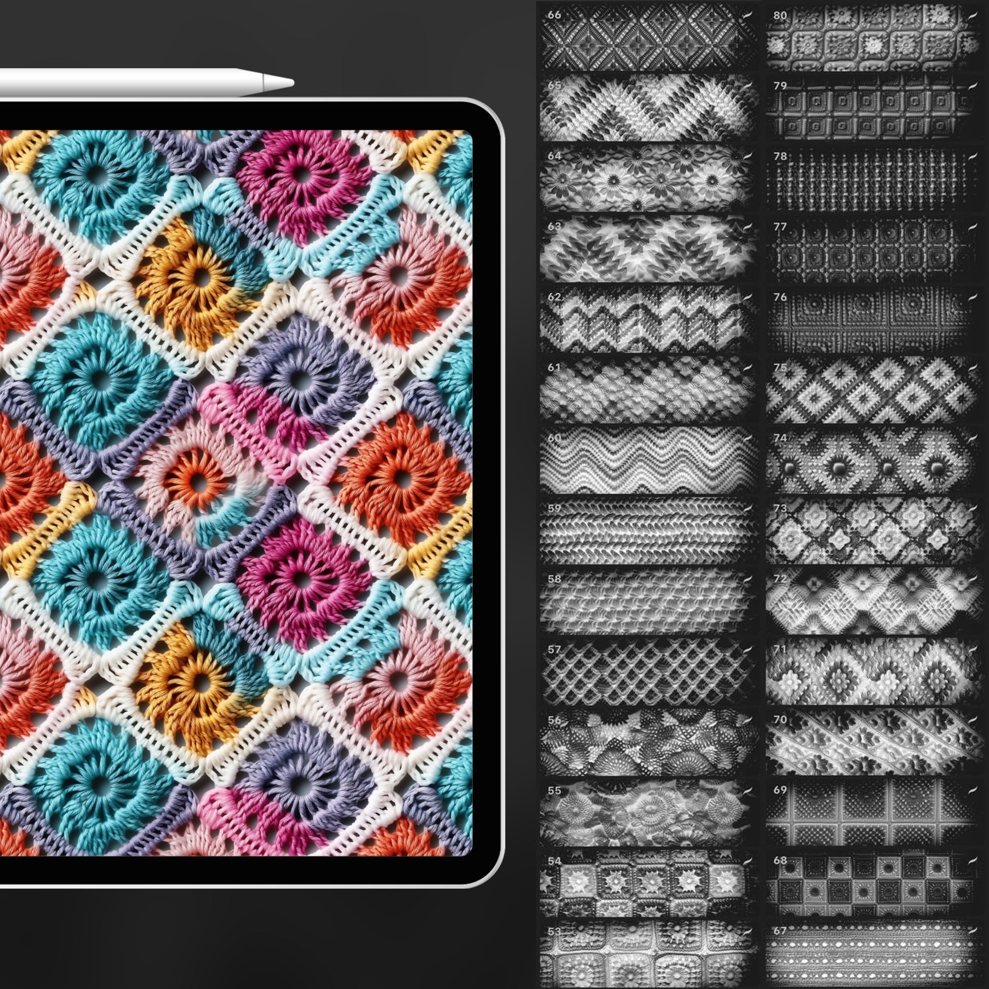 80 Procreate Crochet Colorwork Texture Brushes