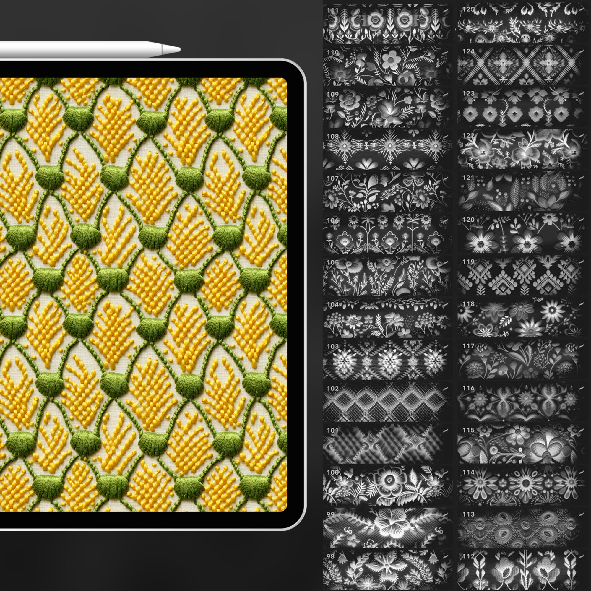 120 Procreate Hand Embroidery Pattern Brushes