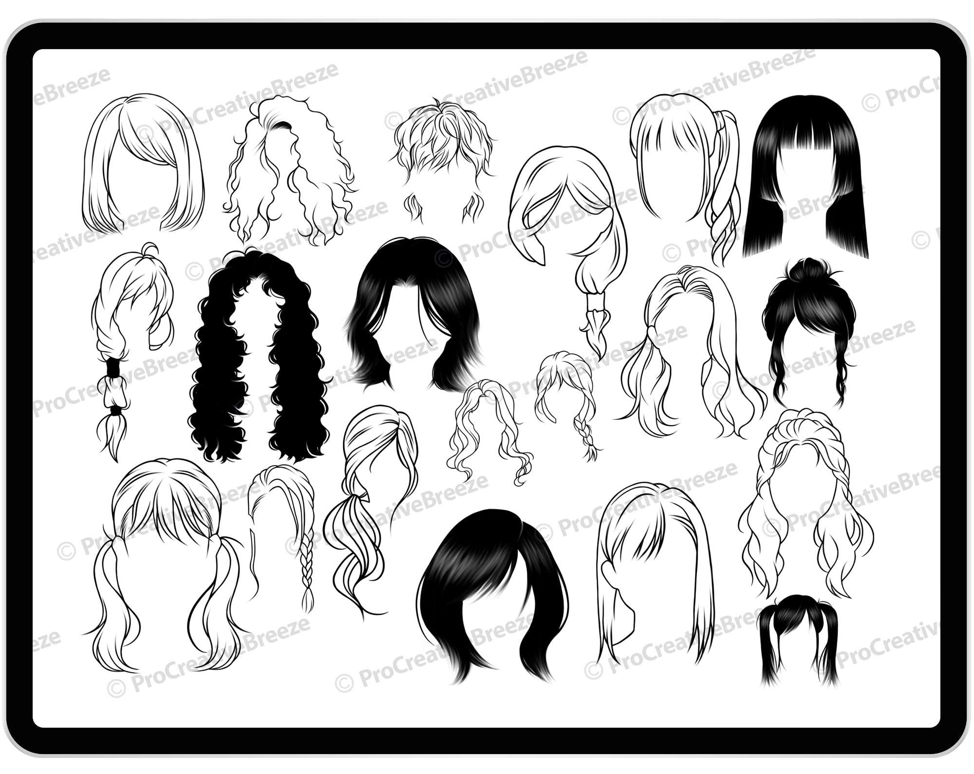 20 Procreate Woman's Hairdo Stamp Brushes