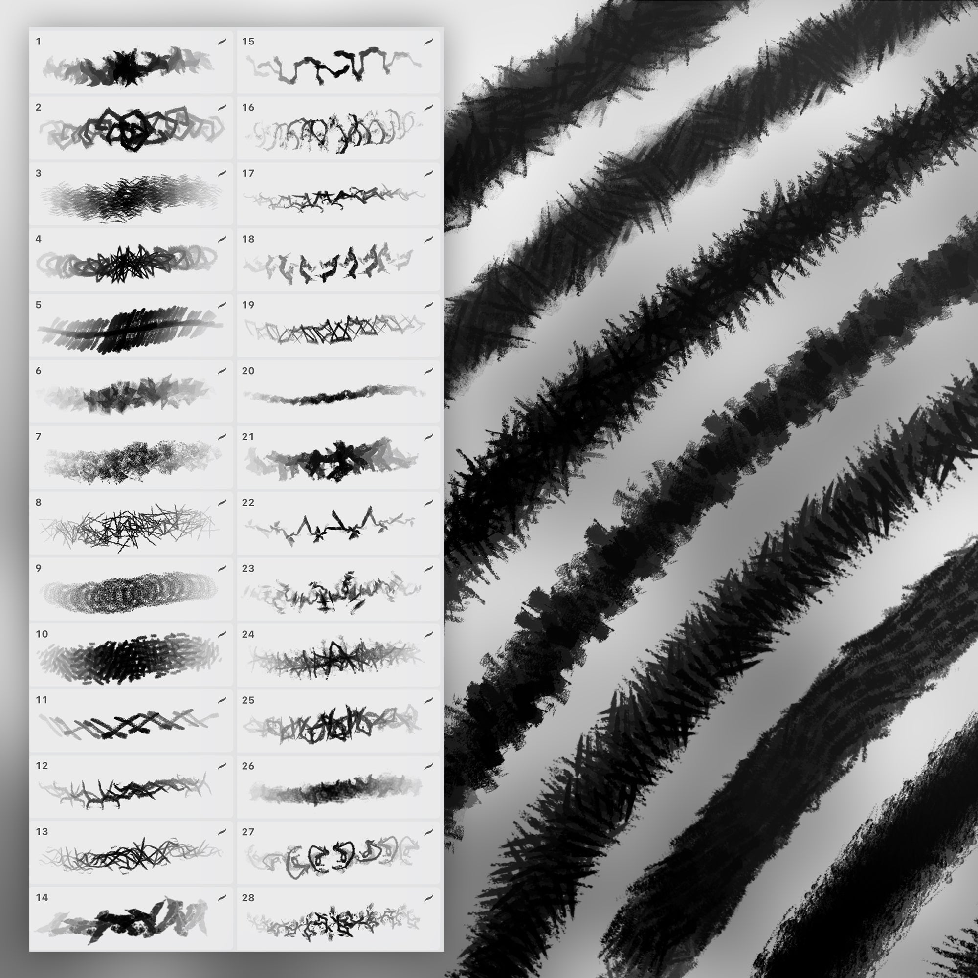 100 Procreate Wet Charcoal Brushes