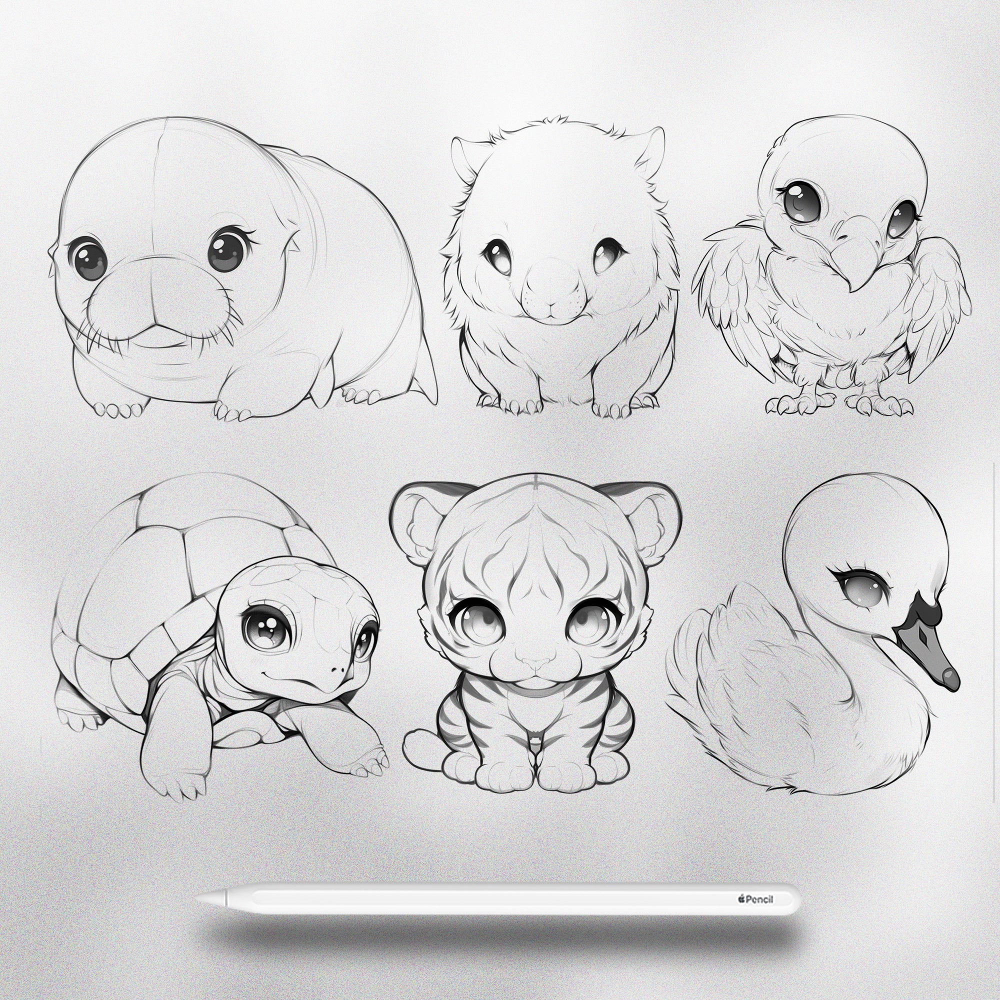 100 Procreate Chibi Animals Stamps
