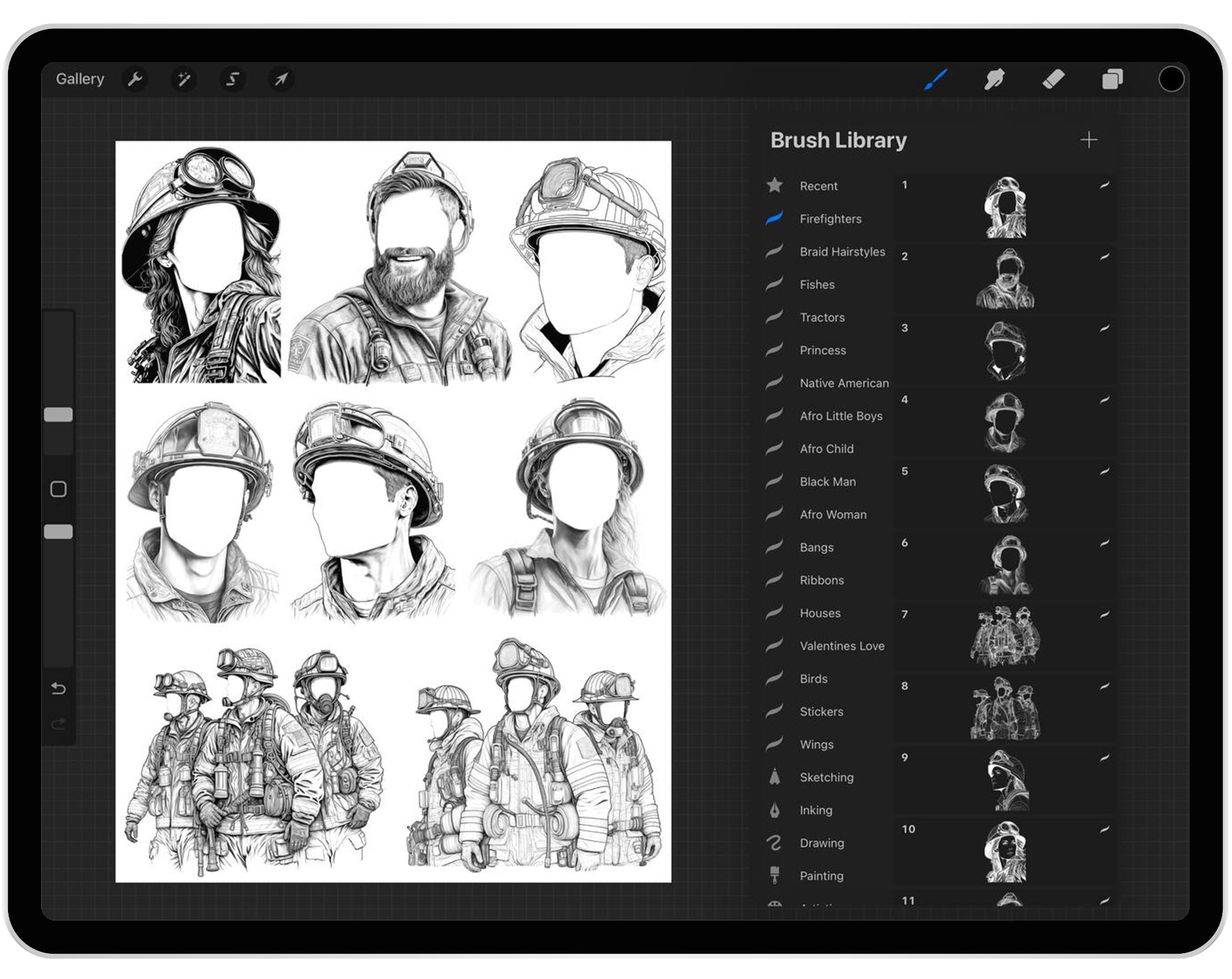 45 Procreate Fireman Stamp Brushes