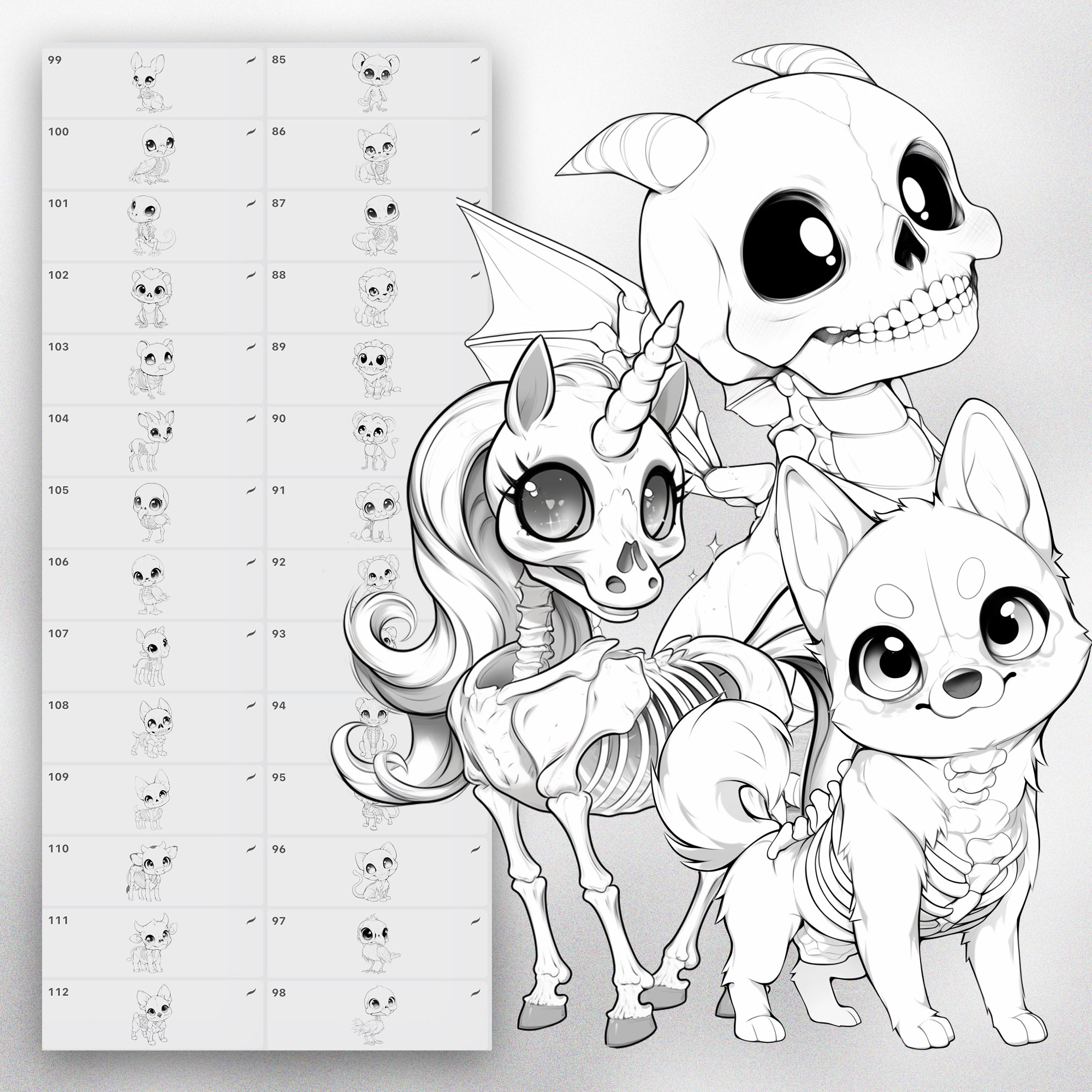 120 Procreate Halloween Animal Skeleton Stamps