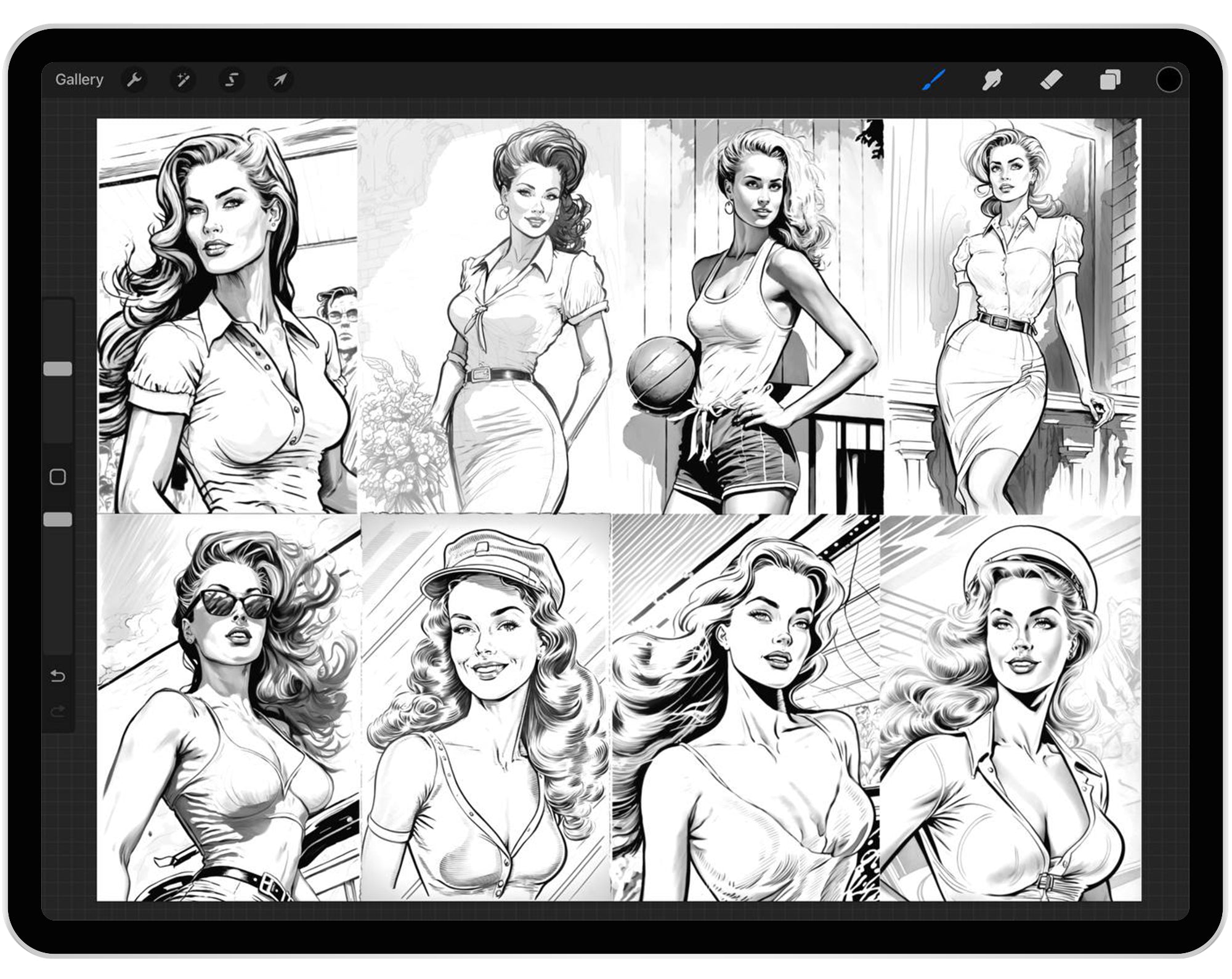 40 Procreate Pinup Women Part-2 Stamp Brushes