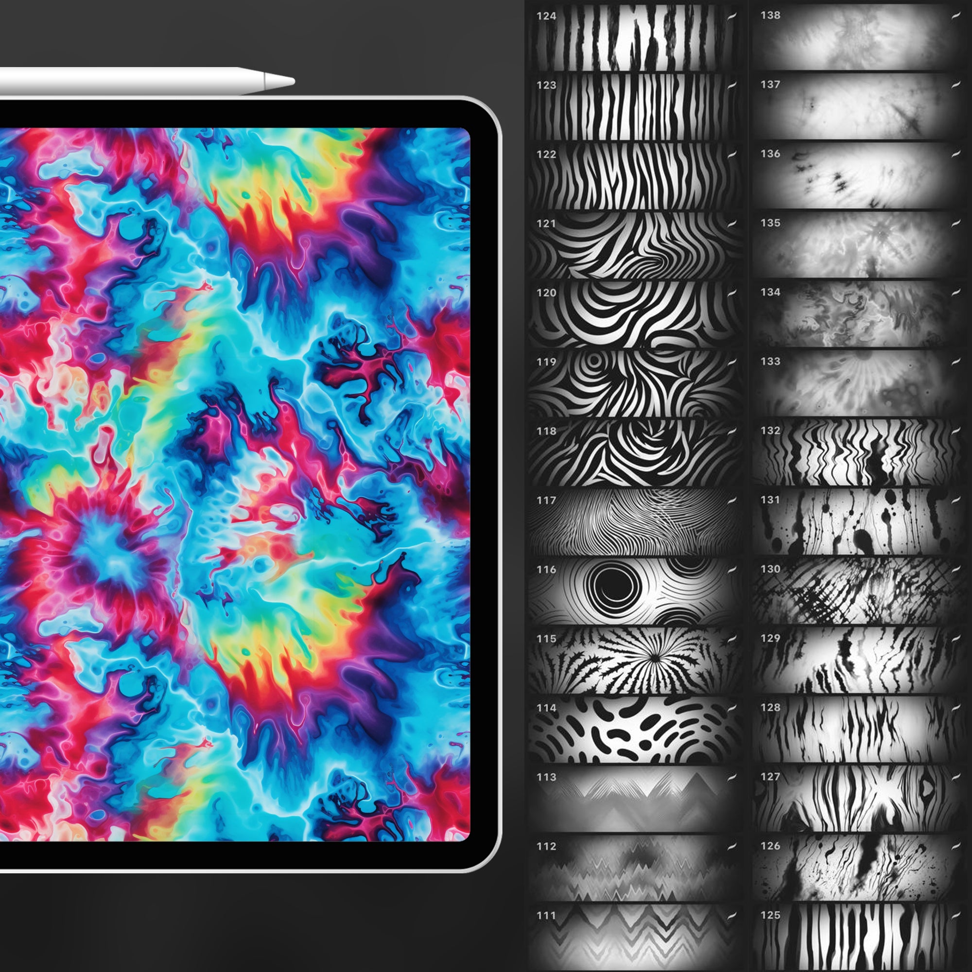 130 Procreate Tie Dye Texture Brushes