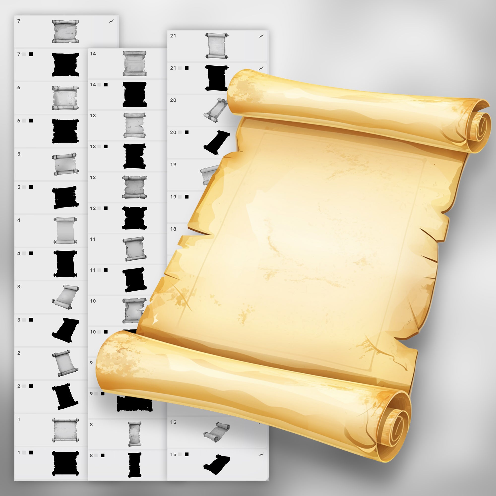 110 Procreate 2D Ancient Scrolls Stamp Brushes