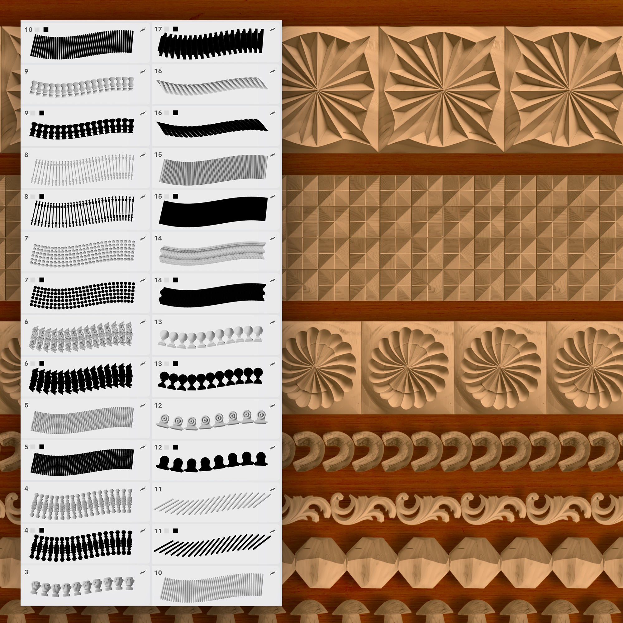 110 Carved Wood 2D Brushes for Procreate