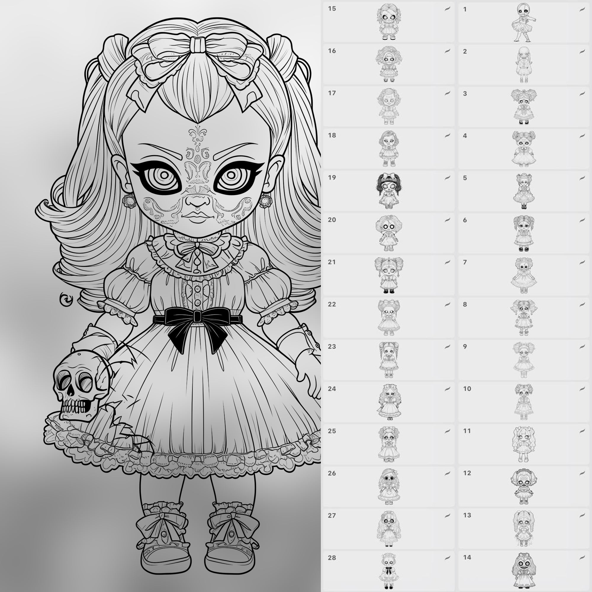 50 Chibi Horror Dolls Stamps Brushes