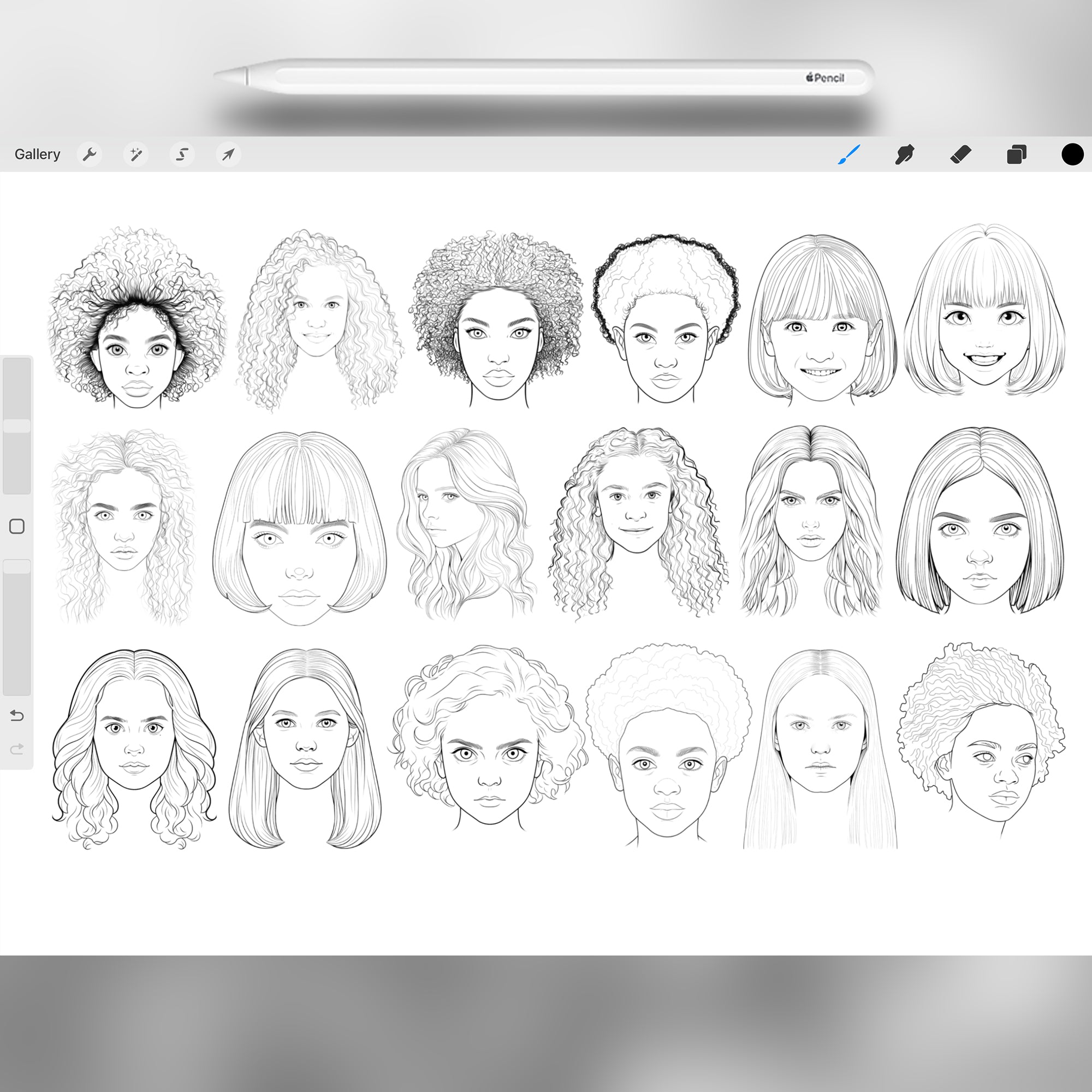 100 Procreate Teen Girls Head (Part-1) Stamp Brushes (aged 13-17 years old) Brushes